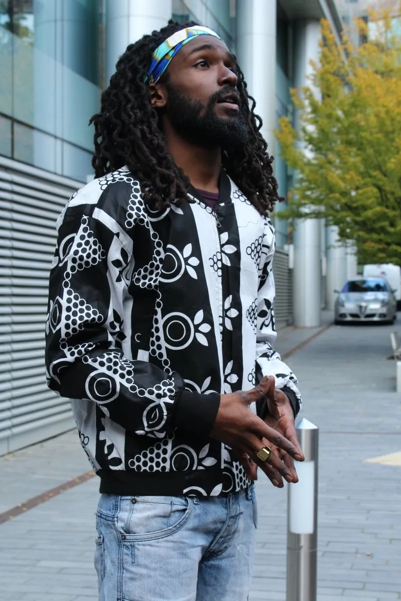 African Bomber Jacket In White & Black