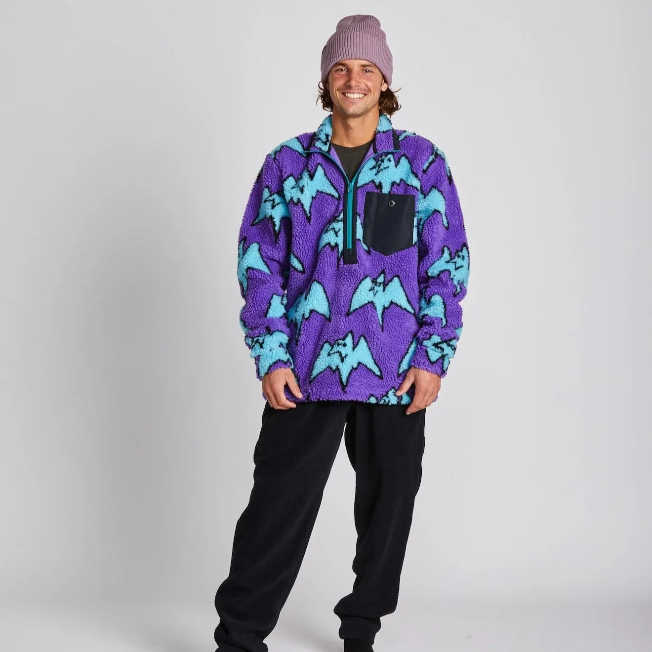 Sherpa Half Zip Fleece in Big Terry Purple - EnhancedListItemText