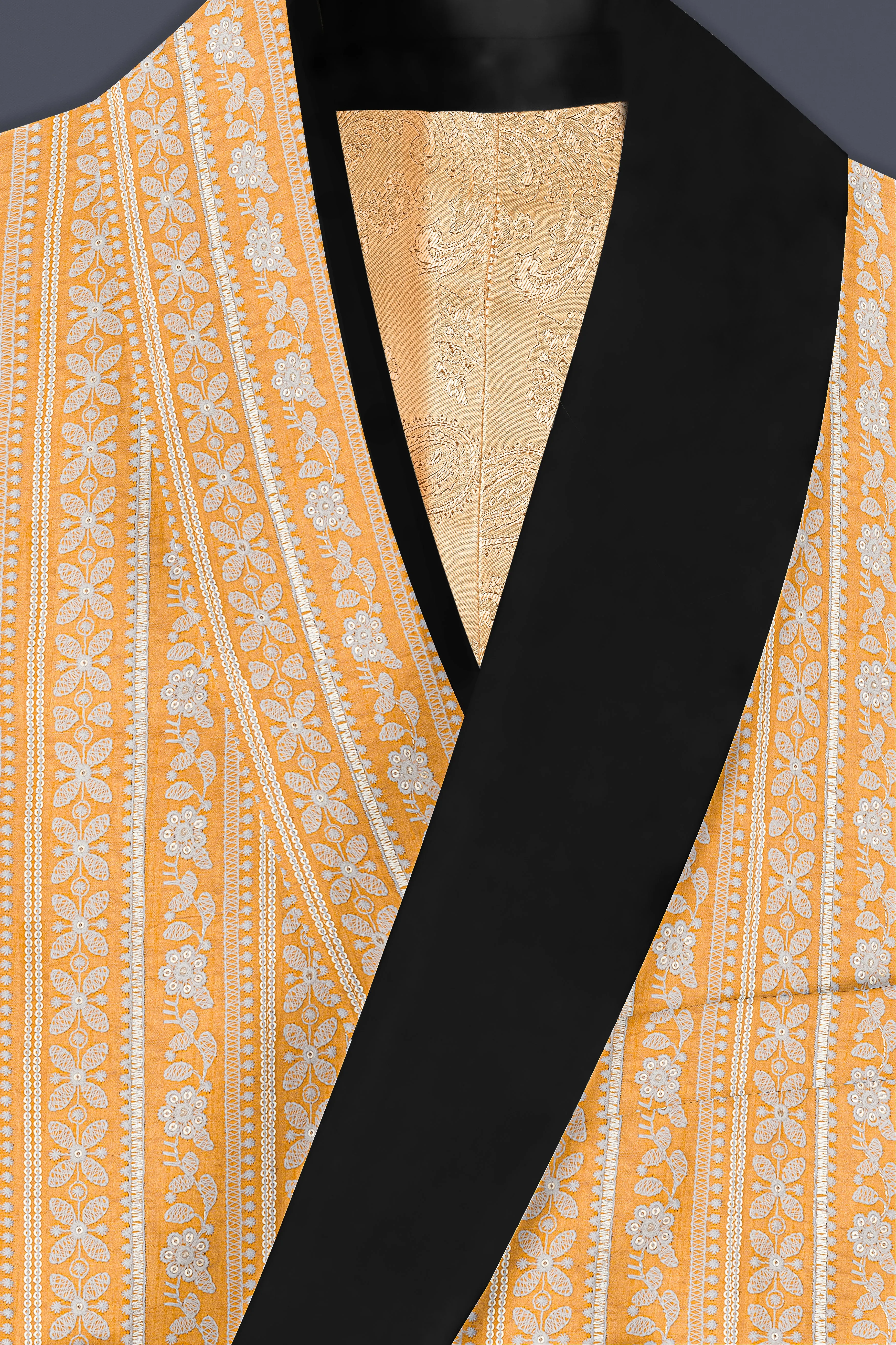 Apricot orange Sequins Embroidered Tuxedo Blazer