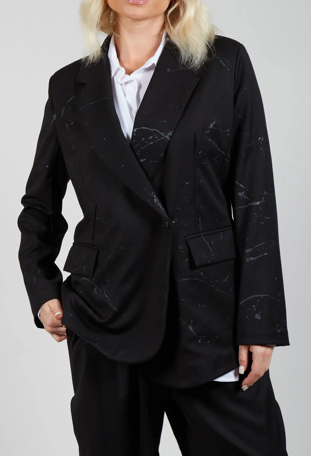 Asymmetrical Paint Print Blazer in Black