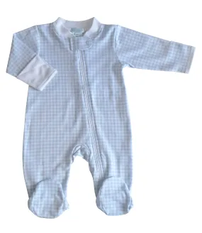 Baby Boy's "Blue Checks" Zipper Pima Cotton Footie