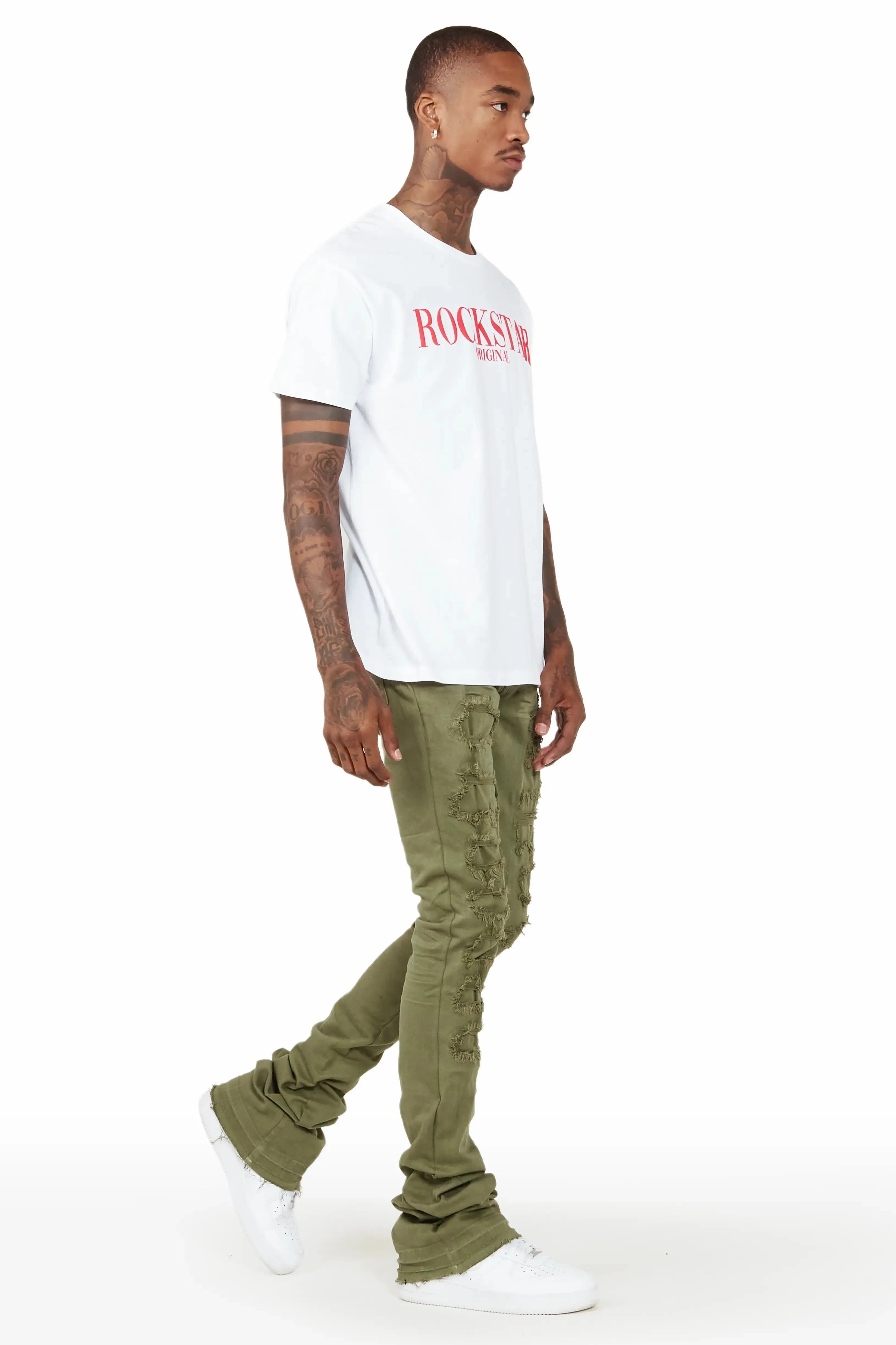 Badal Olive Super Stacked Flare Jean