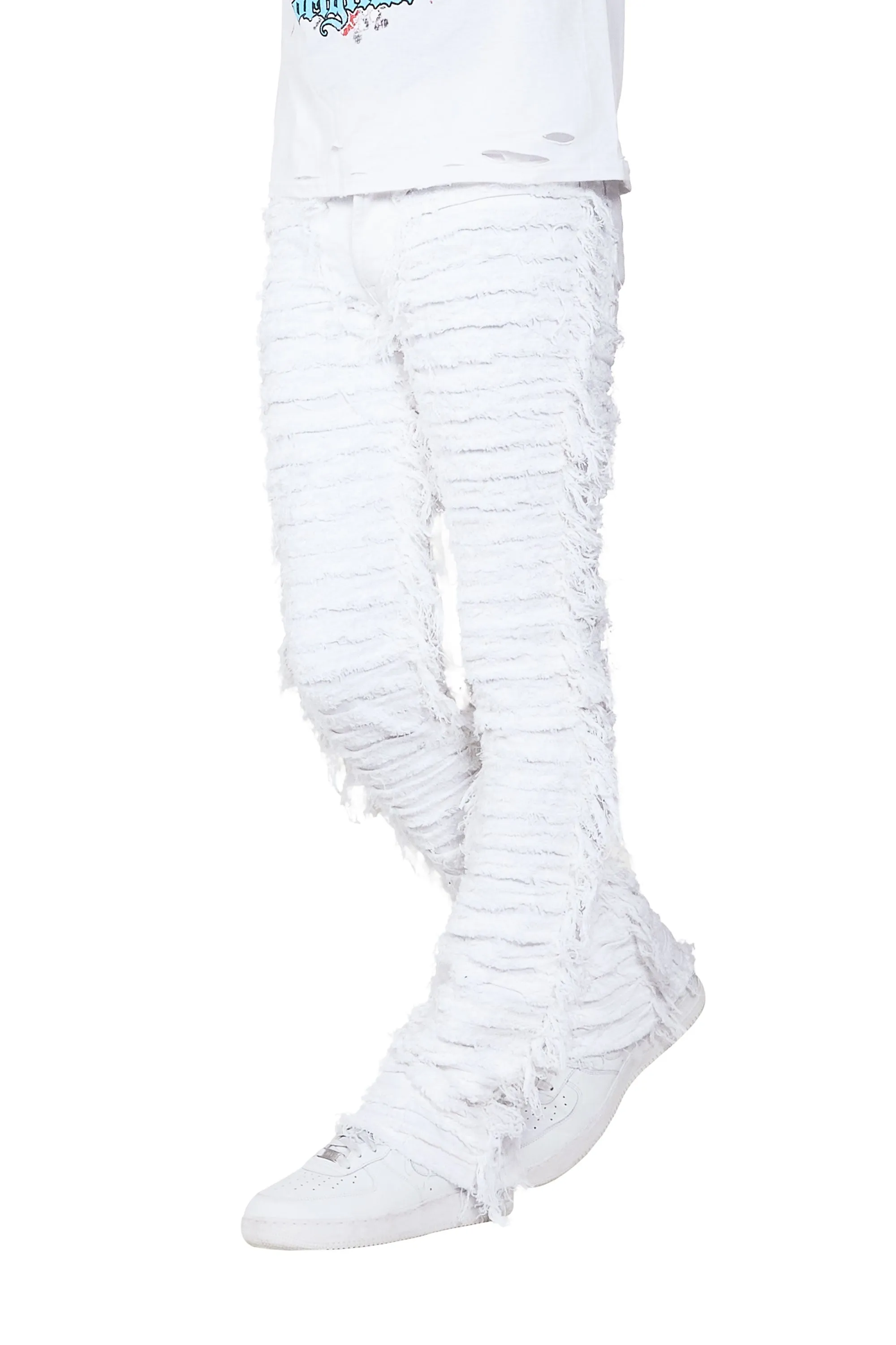 Baelor White Stacked Flare Jean