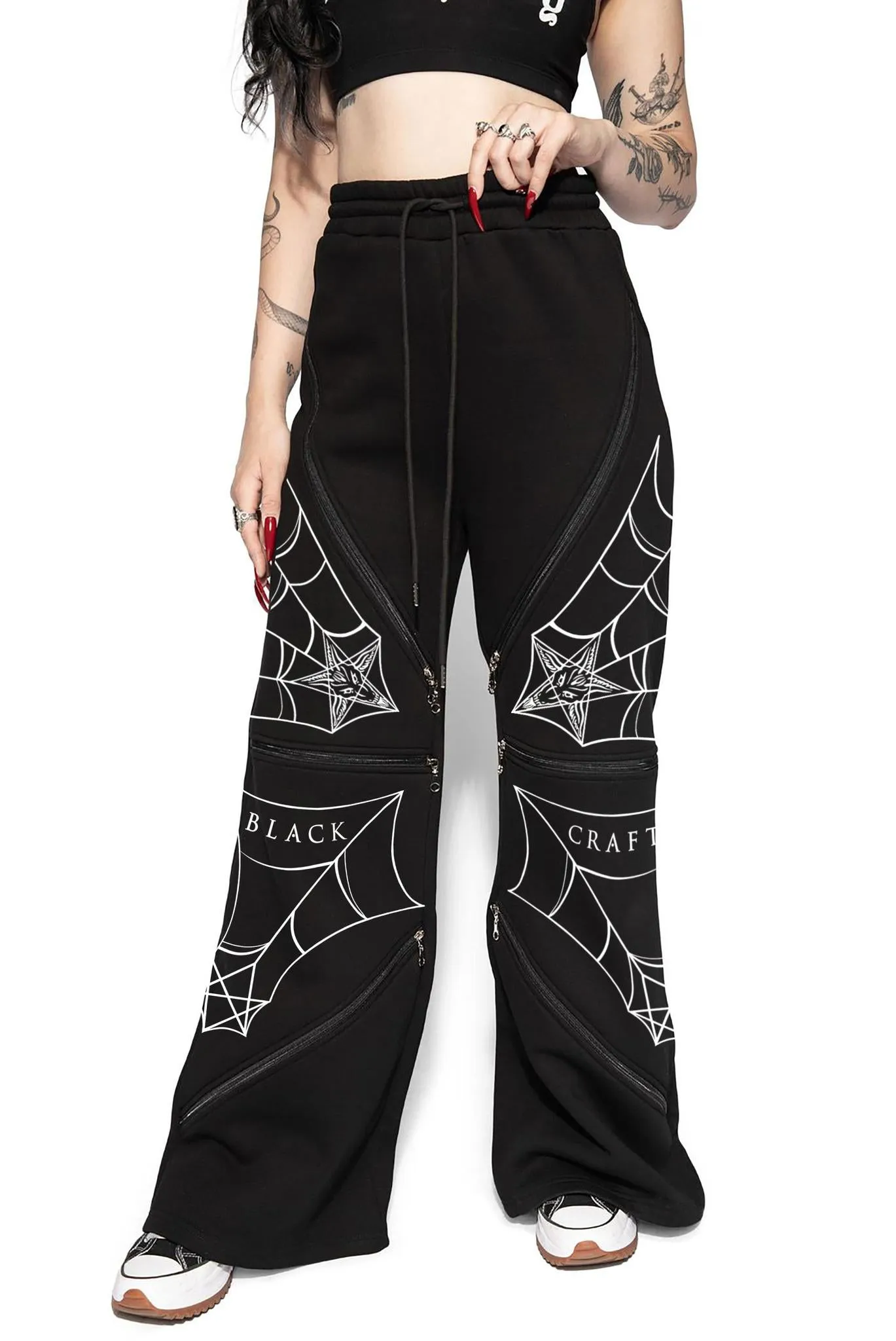 Baphomet - Wide Leg Zipper Detailed Pants