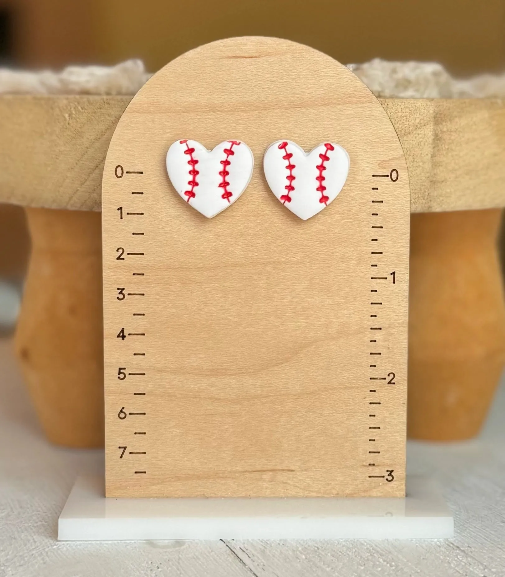 Baseball Heart Clay Stud Earrings