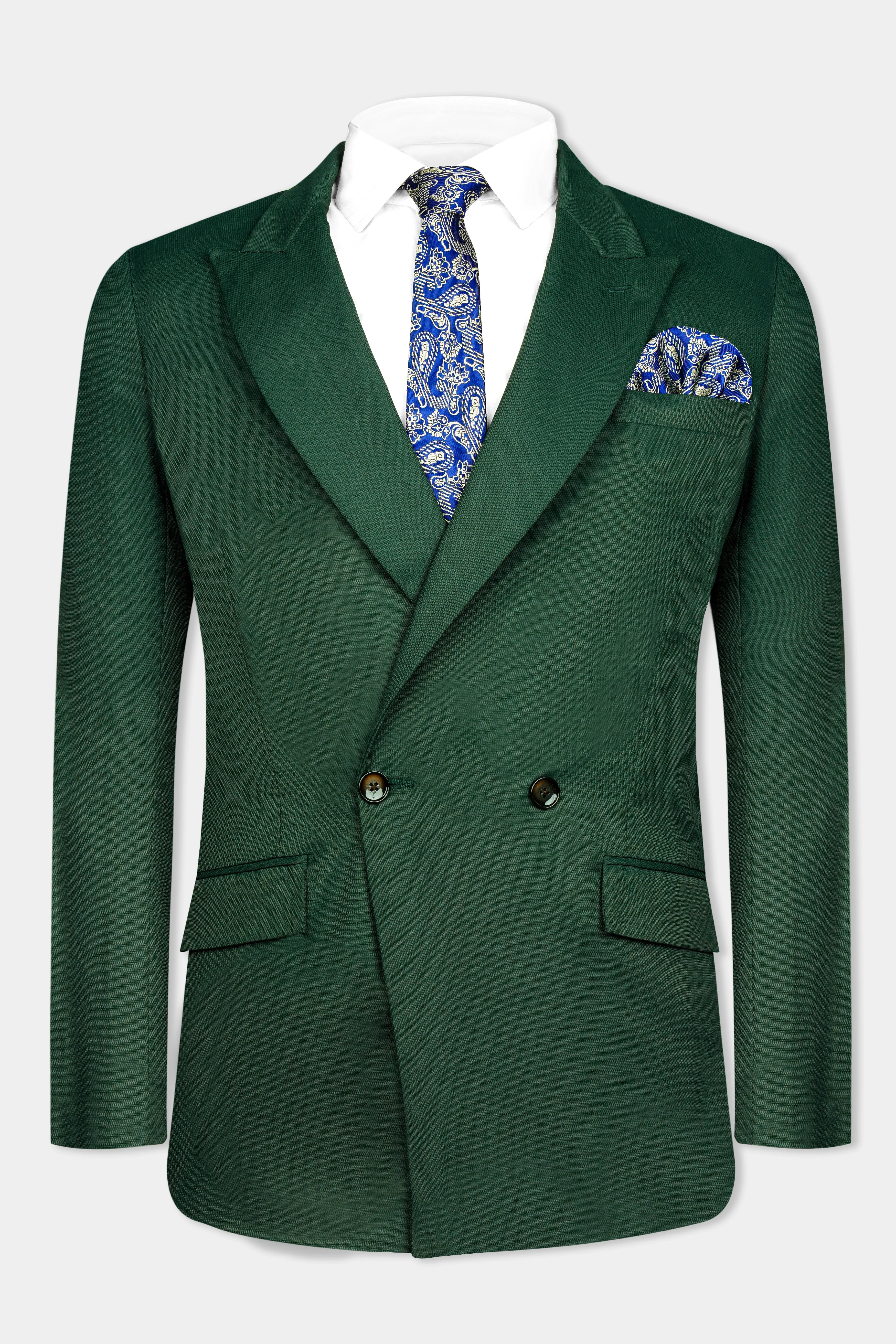 Basil Green Wool Rich Double-Breasted Blazer