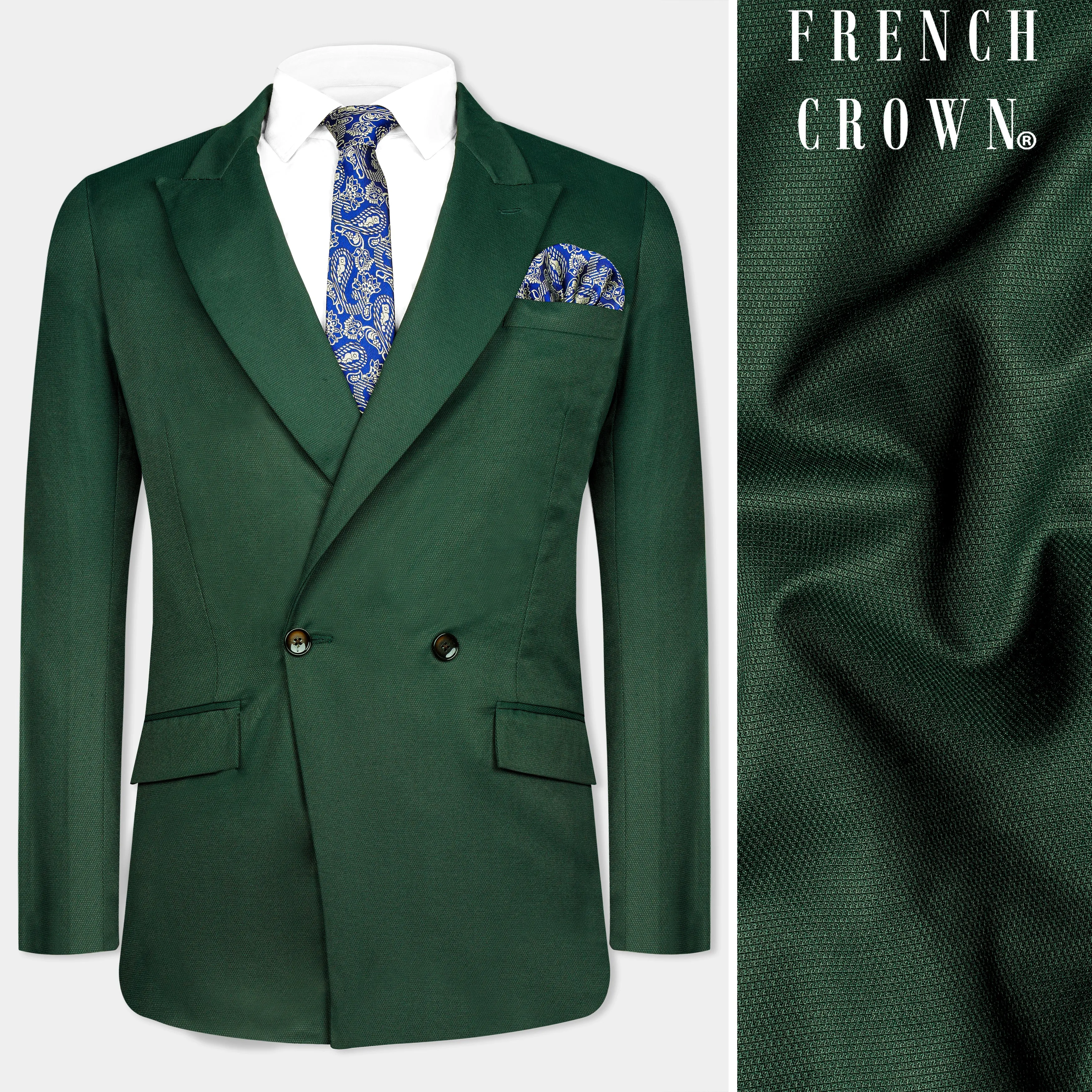 Basil Green Wool Rich Double-Breasted Blazer