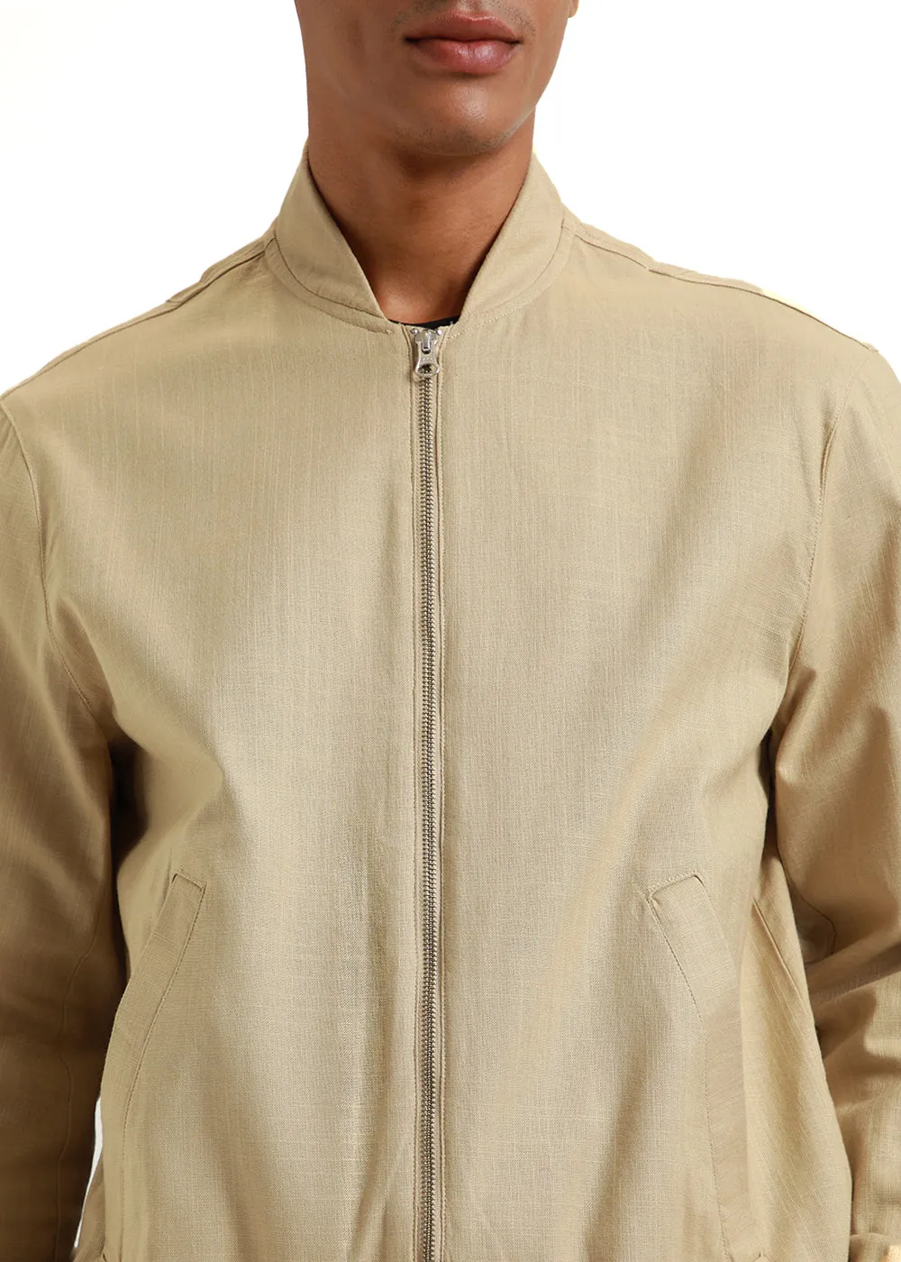 Beige Bomber Linen Jacket