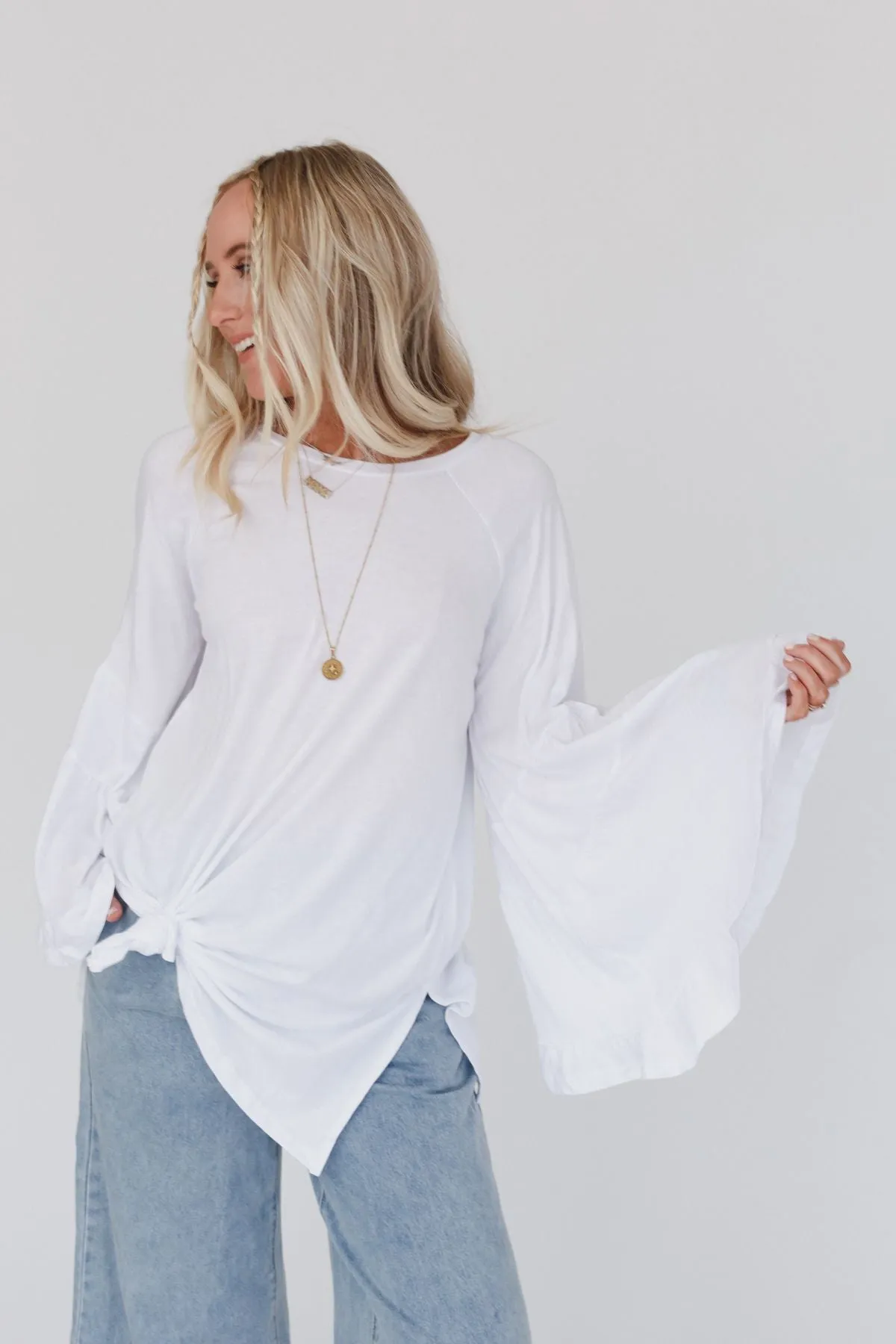 Bell Sleeve Baseball Tee - White