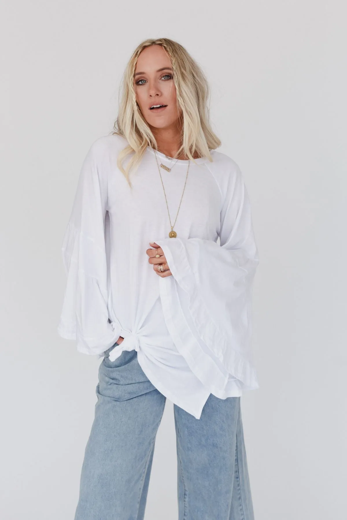 Bell Sleeve Baseball Tee - White