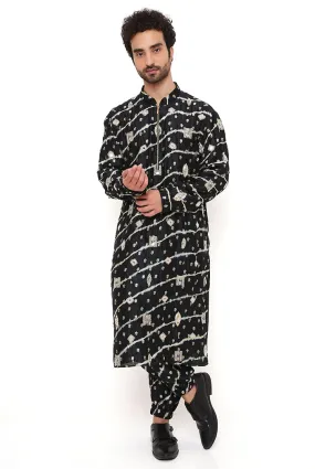 Black Silk Embroidered Bomber Kurta With Jogger