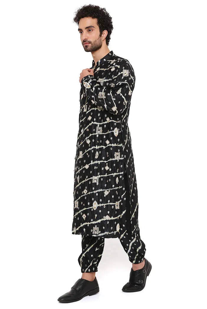 Black Silk Embroidered Bomber Kurta With Jogger