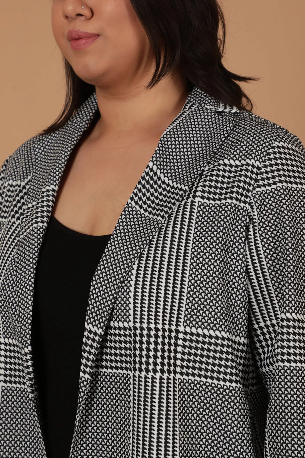 Black White Houndstooth Checkered Blazer