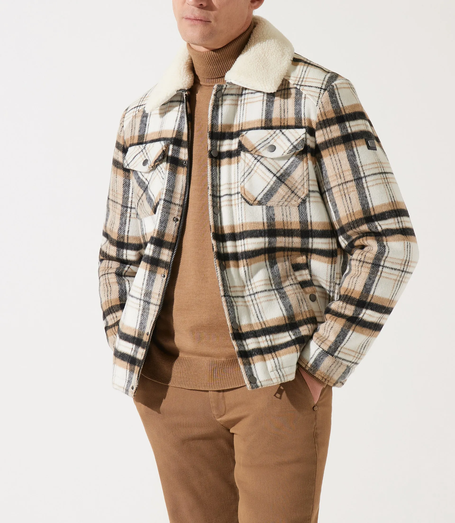 Blouson en laine col sherpa camel/noir MUNICH