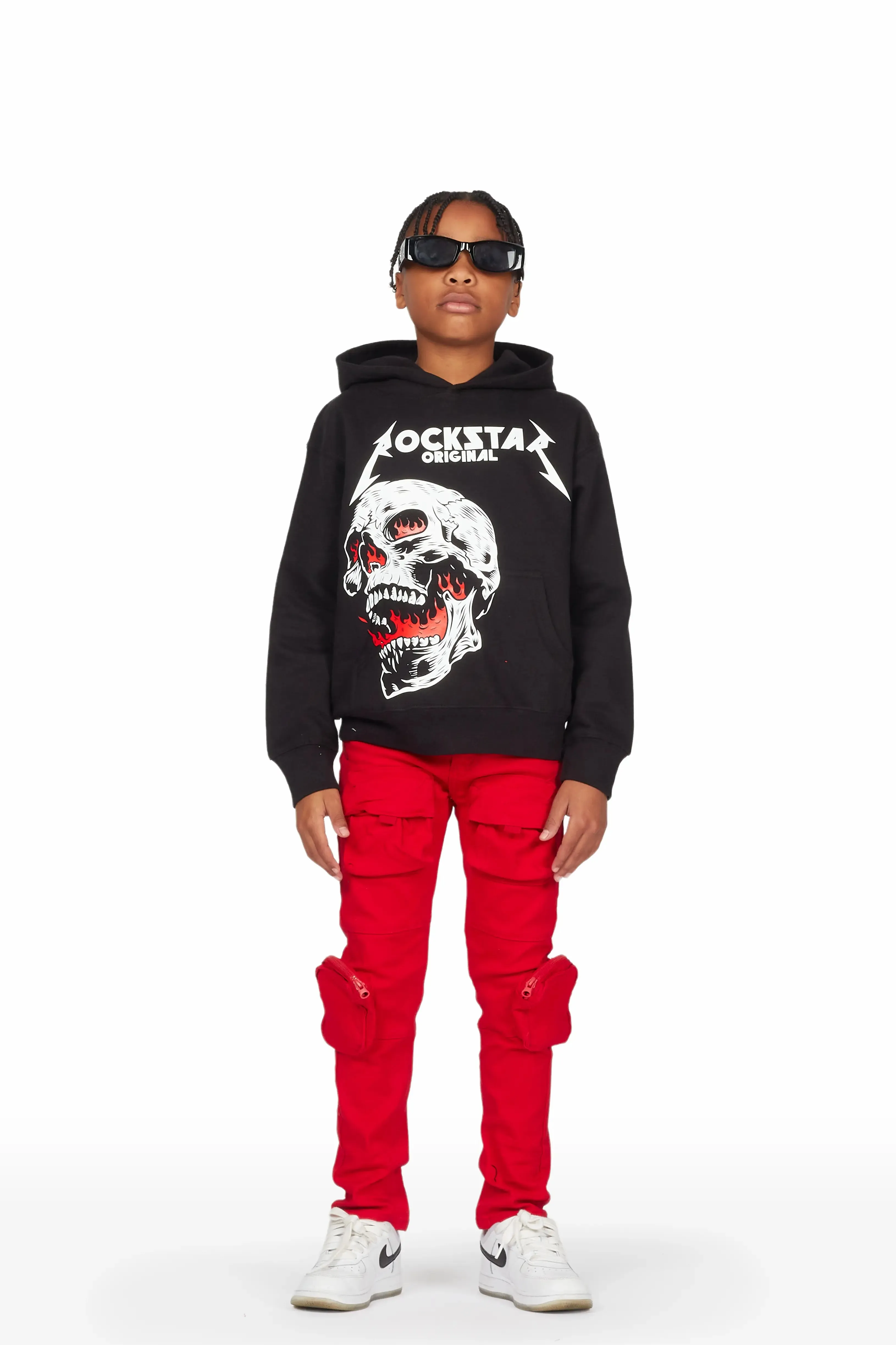 Boys Elijah Black/Red Cargo Jean Hoodie Set