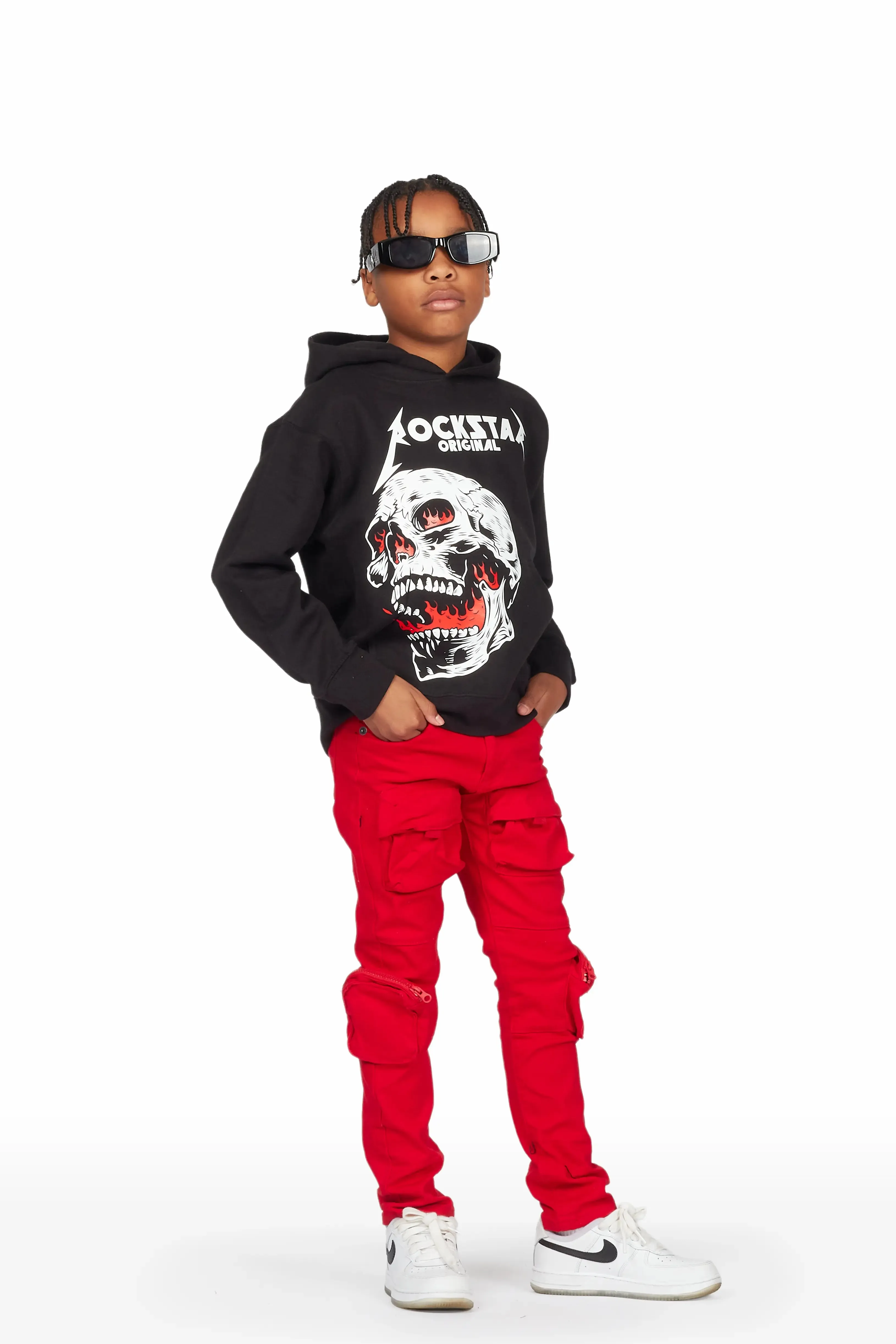 Boys Elijah Black/Red Cargo Jean Hoodie Set