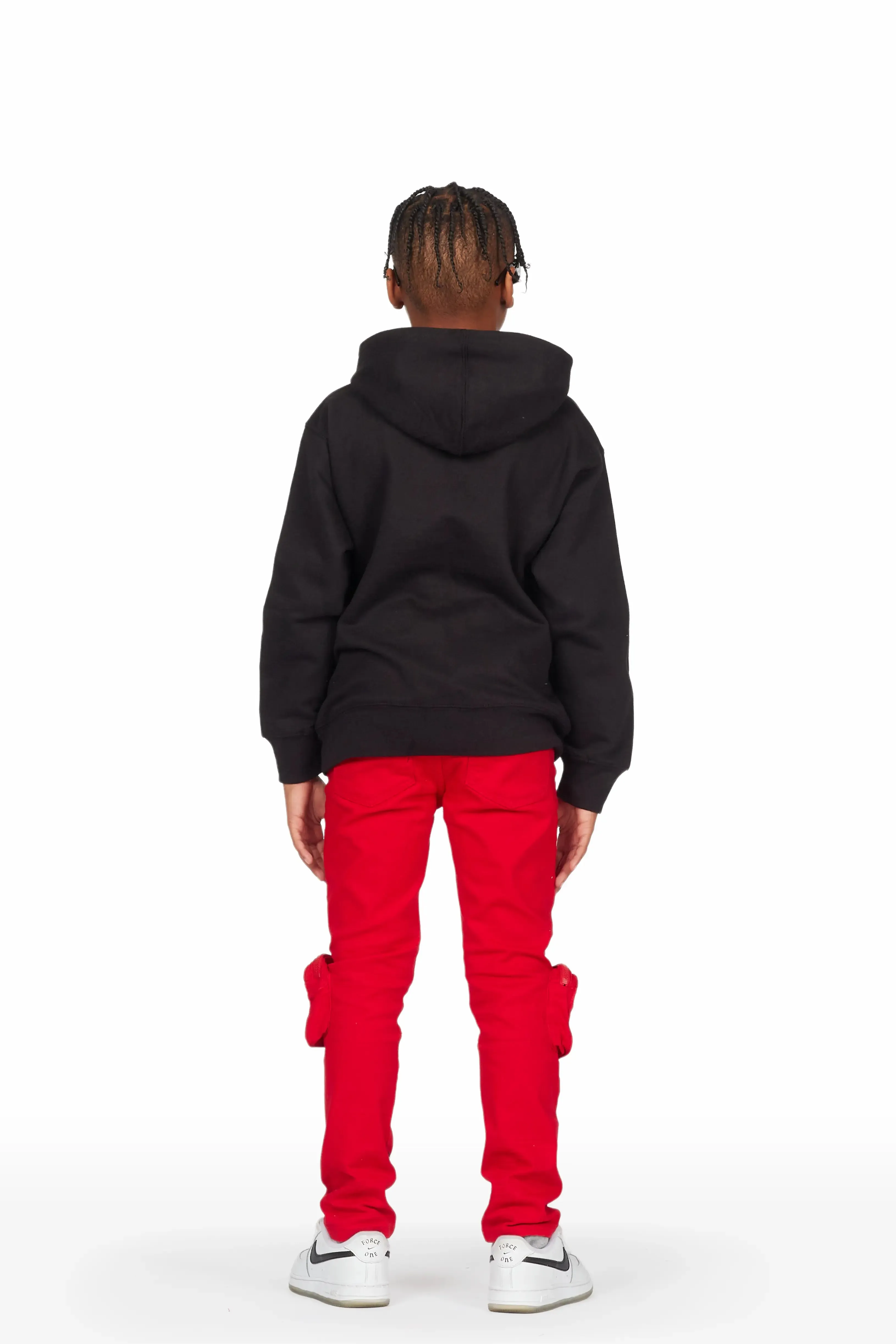 Boys Elijah Black/Red Cargo Jean Hoodie Set