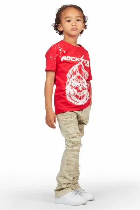 Boys Harriza Red T-Shirt/Stacked Flare Jean Set