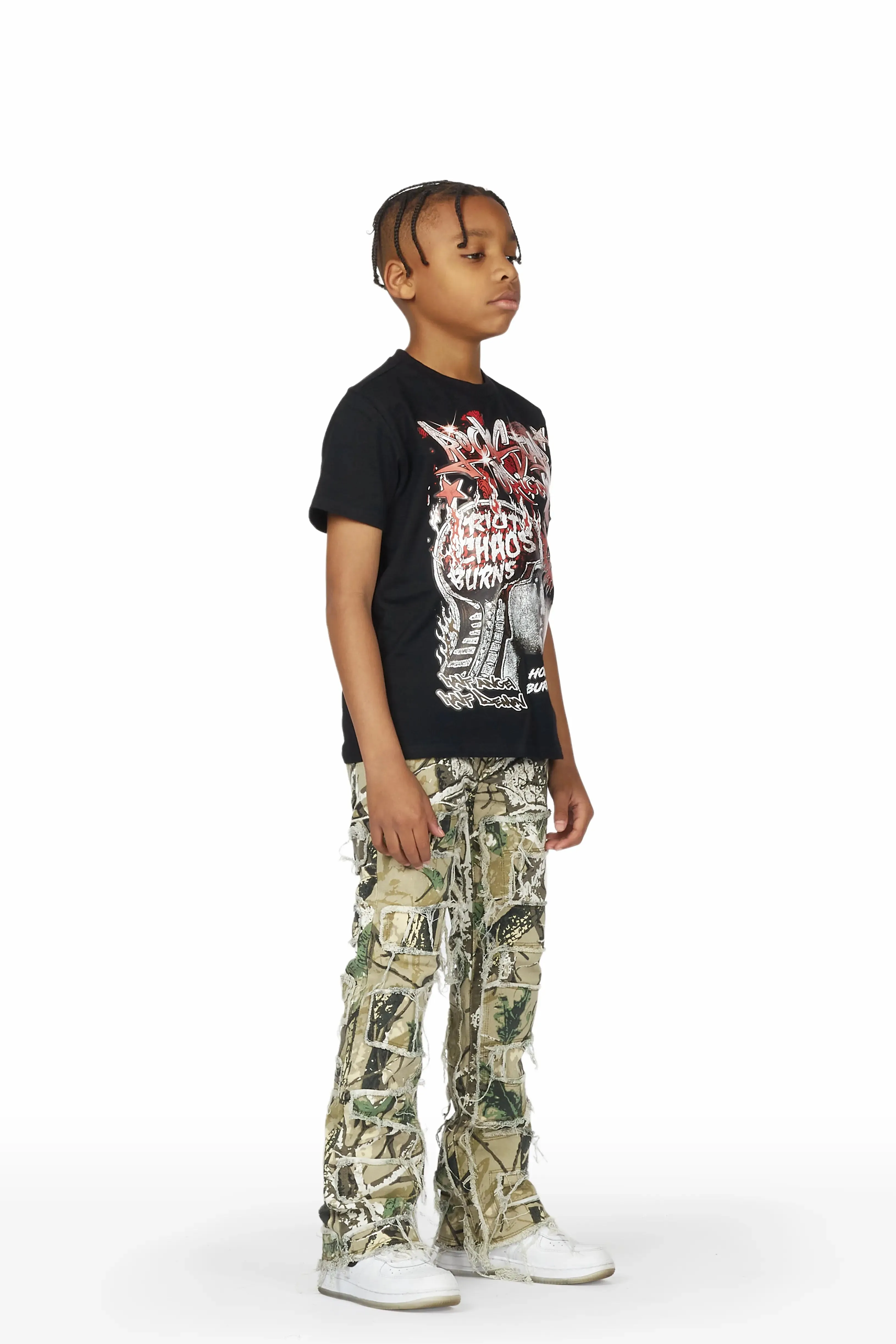 Boys Nalo Black/Camo T-Shirt/Stacked Flare Jean