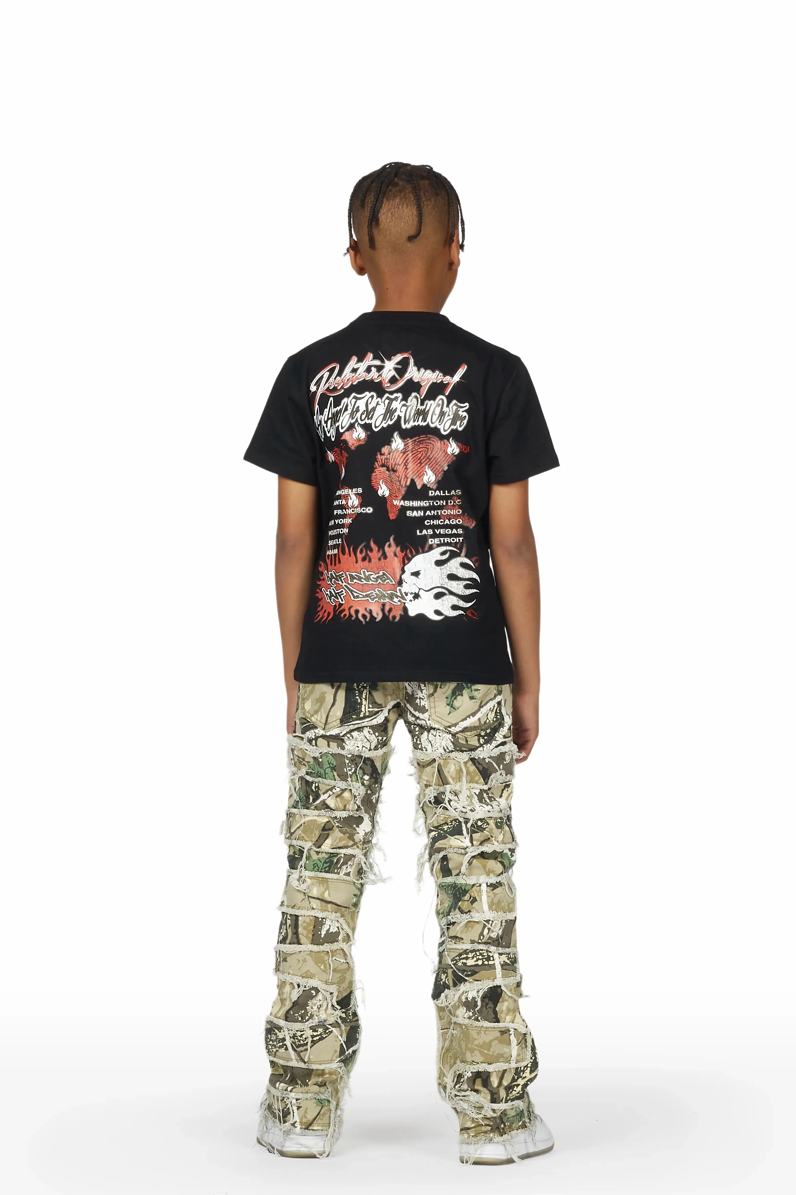 Boys Nalo Black/Camo T-Shirt/Stacked Flare Jean