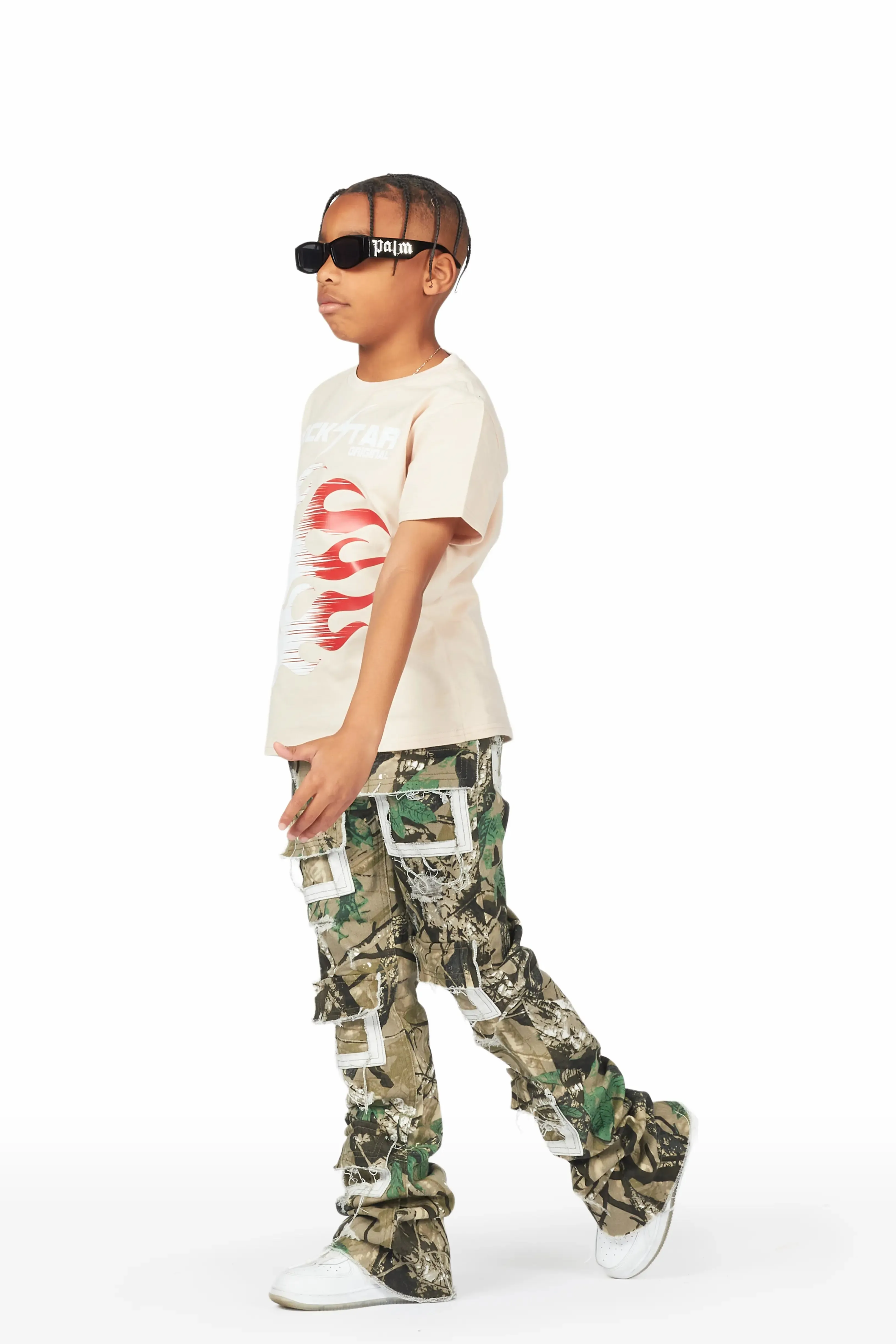 Boys Pooja Tree Camo Super Stacked Flare Jean