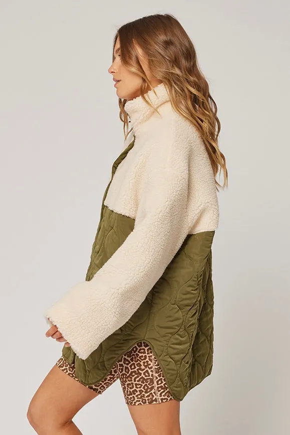 Brielle Cream Khaki Sherpa Quilted Jacket