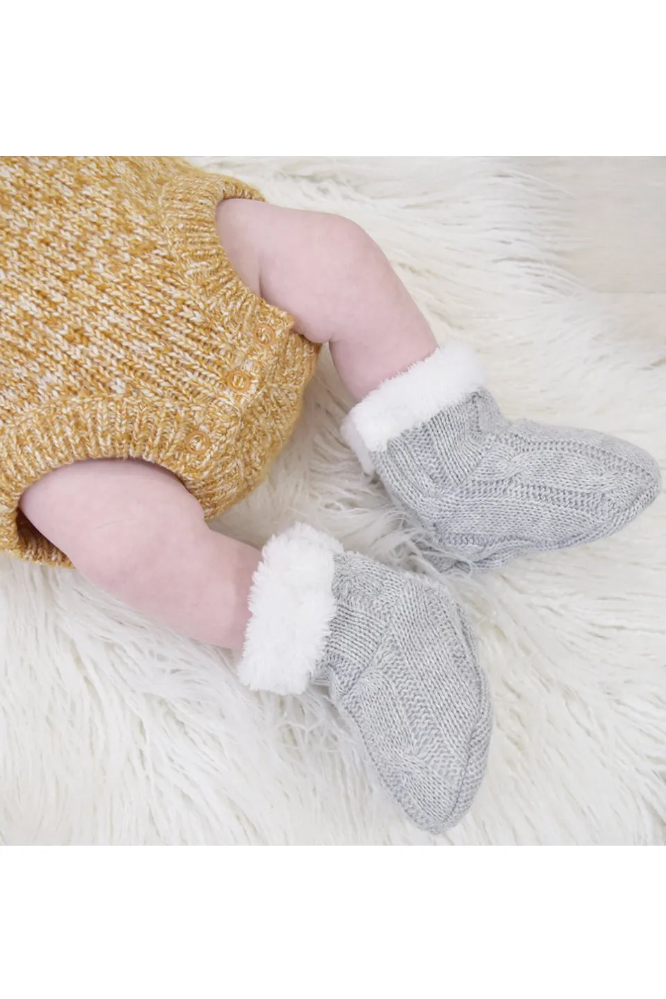 Cable Kint Sherpa Booties Grey