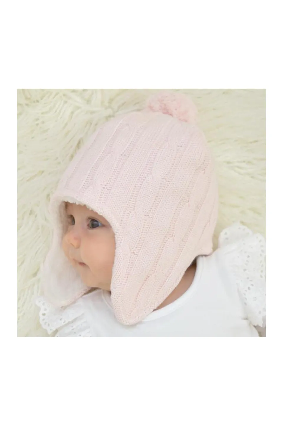 Cable Knit Sherpa Beanie Pink