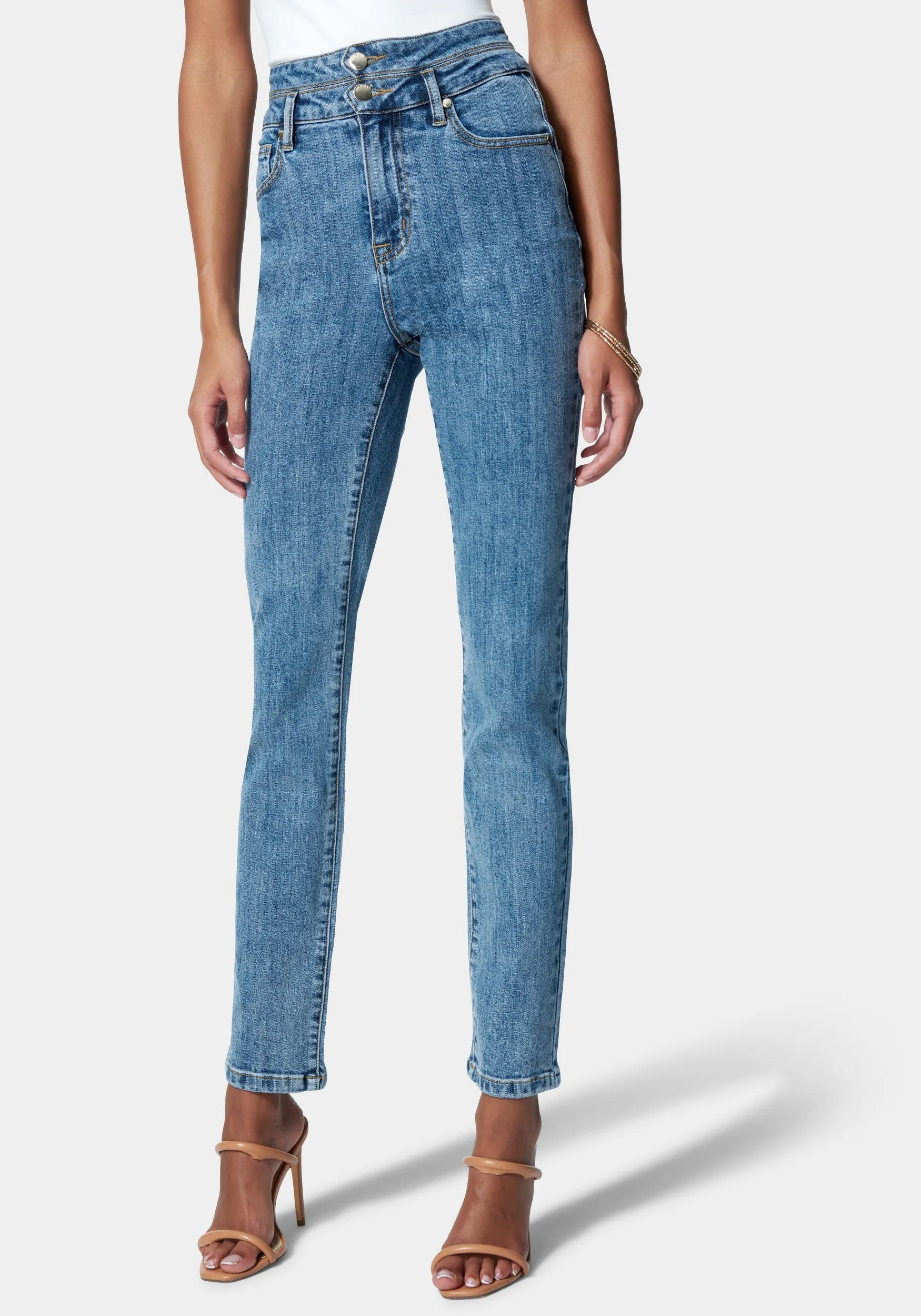 Double Tab Waist Slim Leg Jean