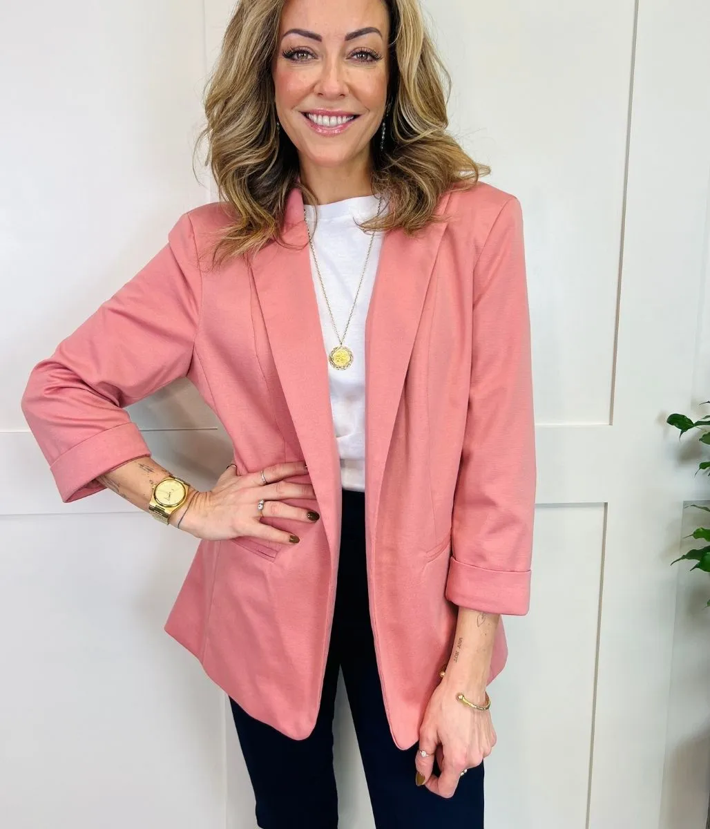 Dusky Pink Ponte 3/4 Sleeve Blazer