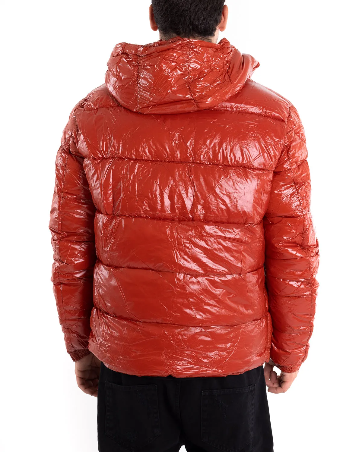 Giubbotto Uomo Bomber Lucido Vernice Oversize Taschino Puffer Rosso GIOSAL-G2907A