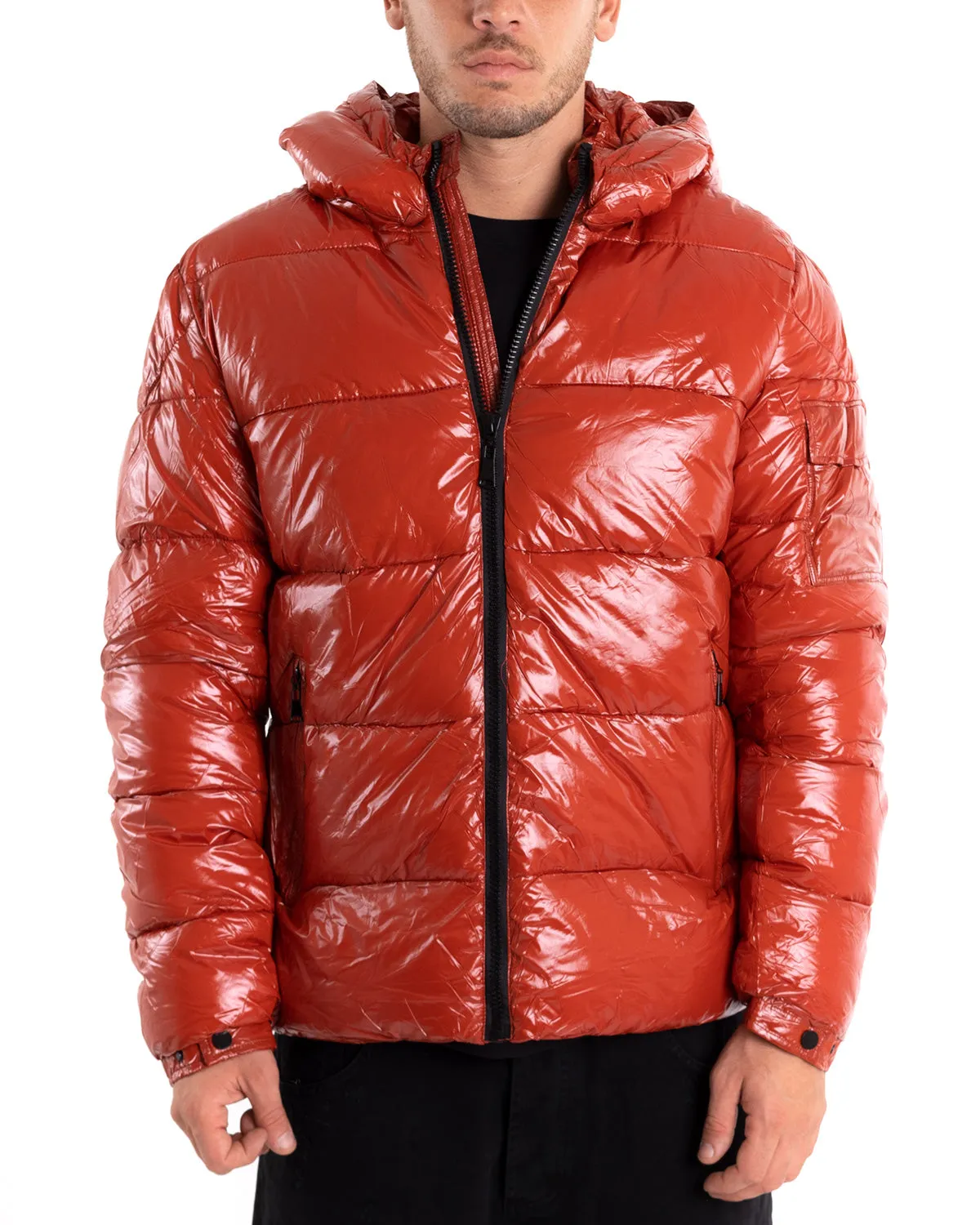 Giubbotto Uomo Bomber Lucido Vernice Oversize Taschino Puffer Rosso GIOSAL-G2907A