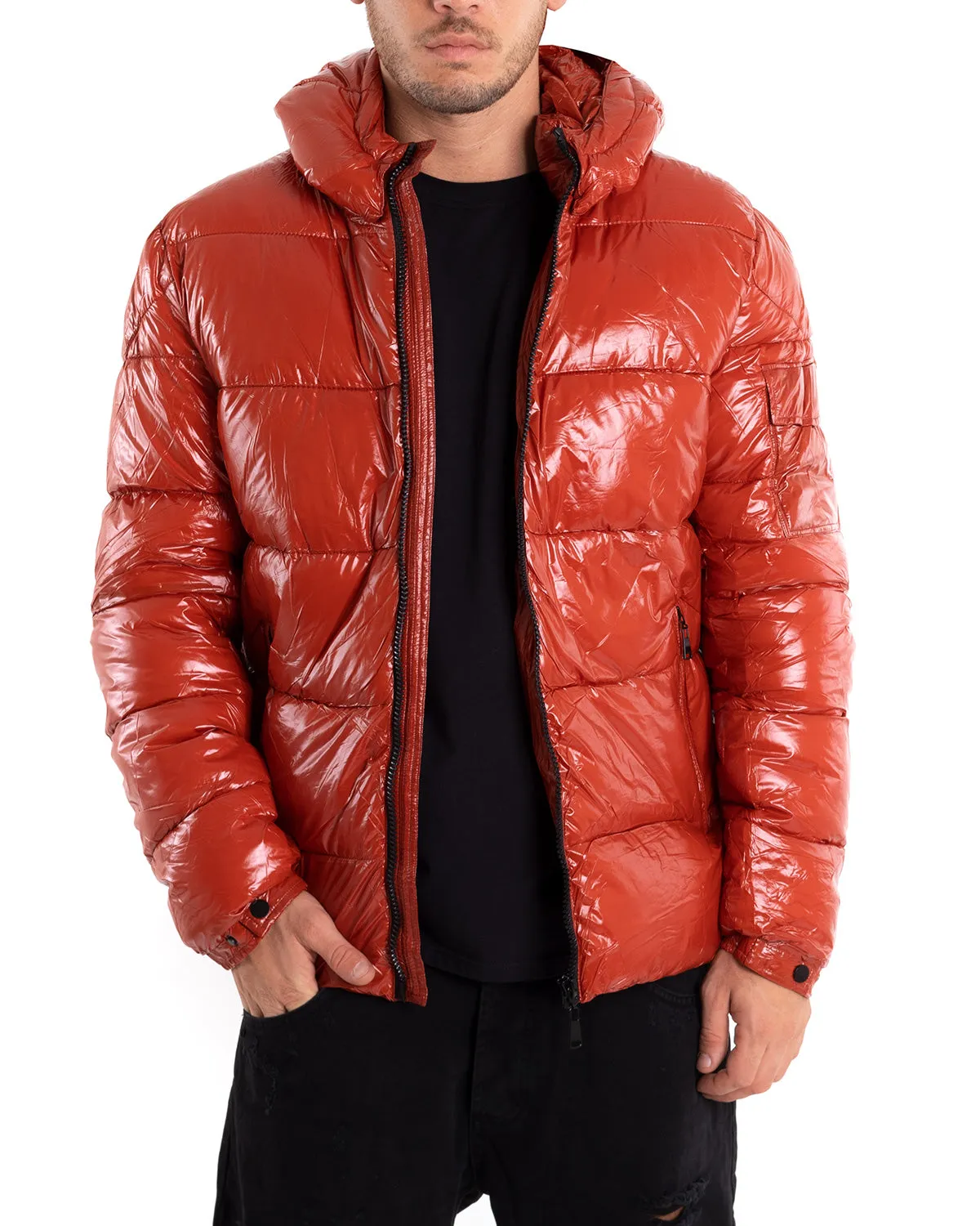 Giubbotto Uomo Bomber Lucido Vernice Oversize Taschino Puffer Rosso GIOSAL-G2907A