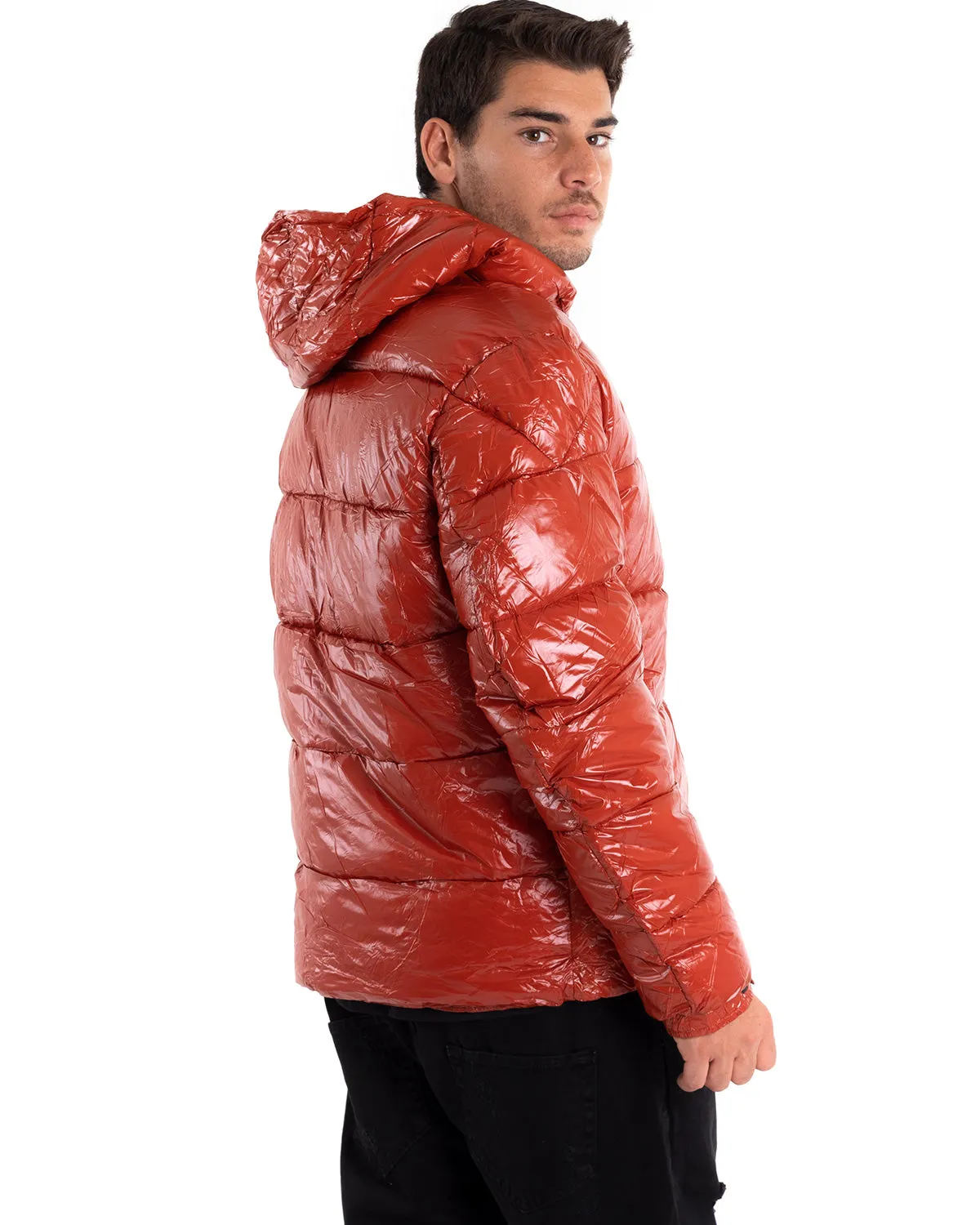 Giubbotto Uomo Bomber Lucido Vernice Oversize Taschino Puffer Rosso GIOSAL-G2907A