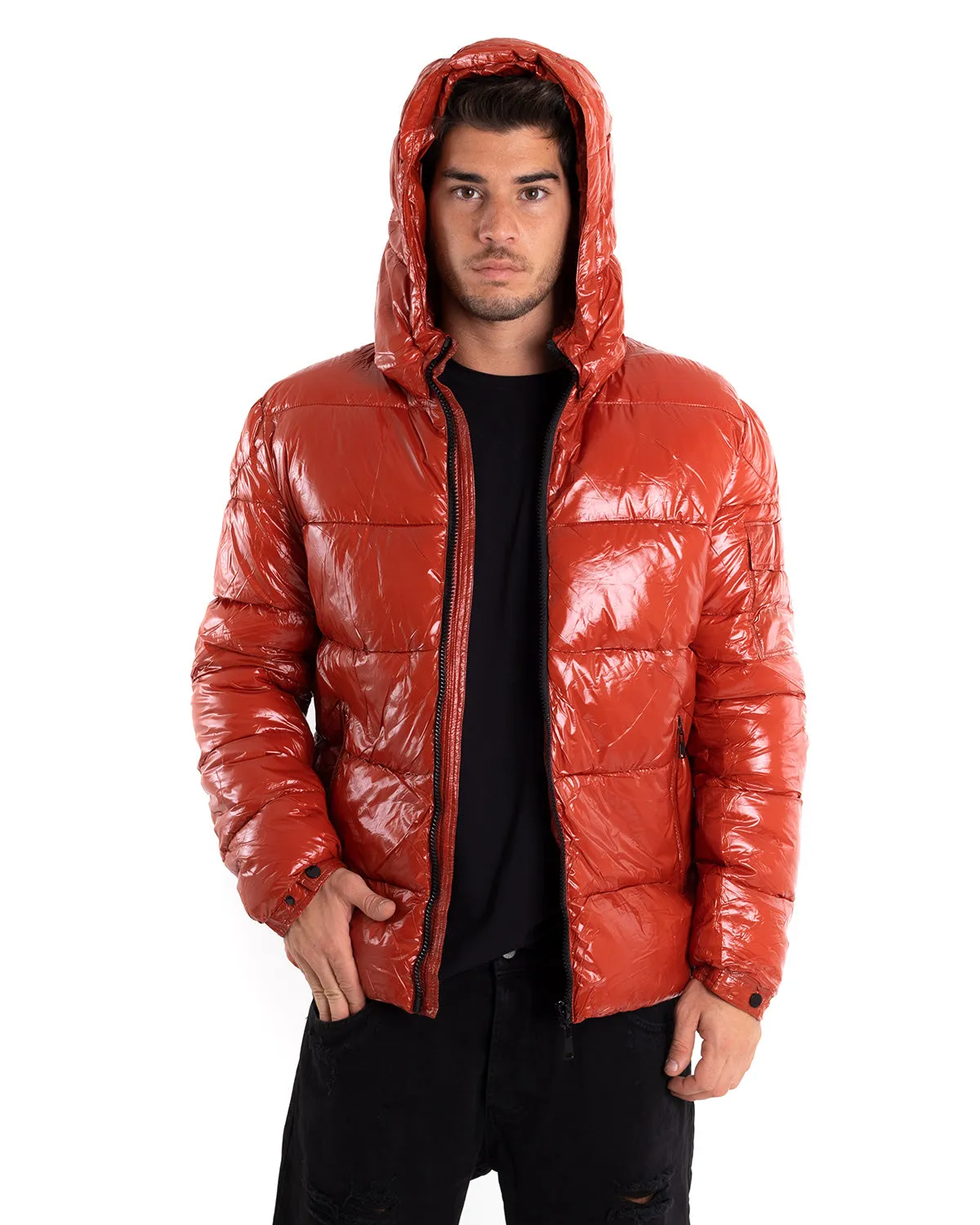 Giubbotto Uomo Bomber Lucido Vernice Oversize Taschino Puffer Rosso GIOSAL-G2907A