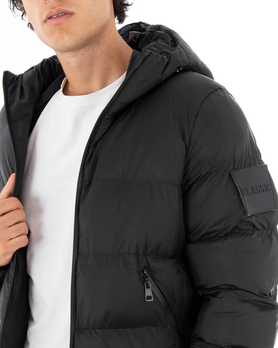 Giubbotto Uomo Bomber Tinta Unita Nero Puffer Cappuccio Casual GIOSAL-G2784A