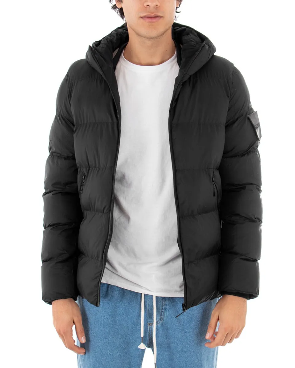 Giubbotto Uomo Bomber Tinta Unita Nero Puffer Cappuccio Casual GIOSAL-G2784A