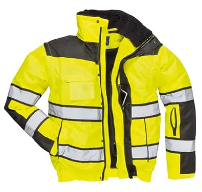 Hi Vis Classic Bomber Jacket Fur Liner Waterproof Bodywarmer RIS 3279 Portwest - C466