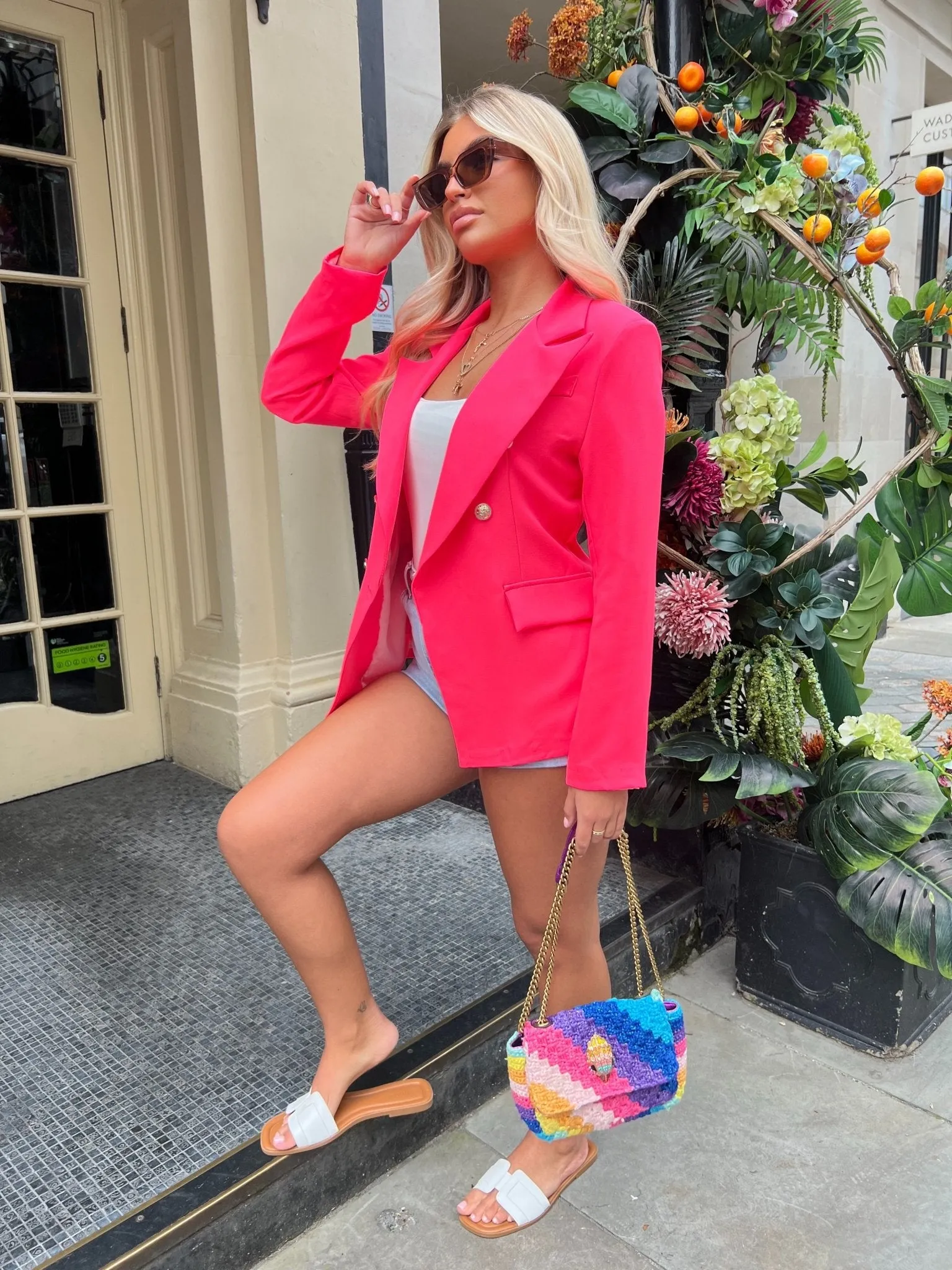 Hot Pink Double Breasted Military Style Blazer