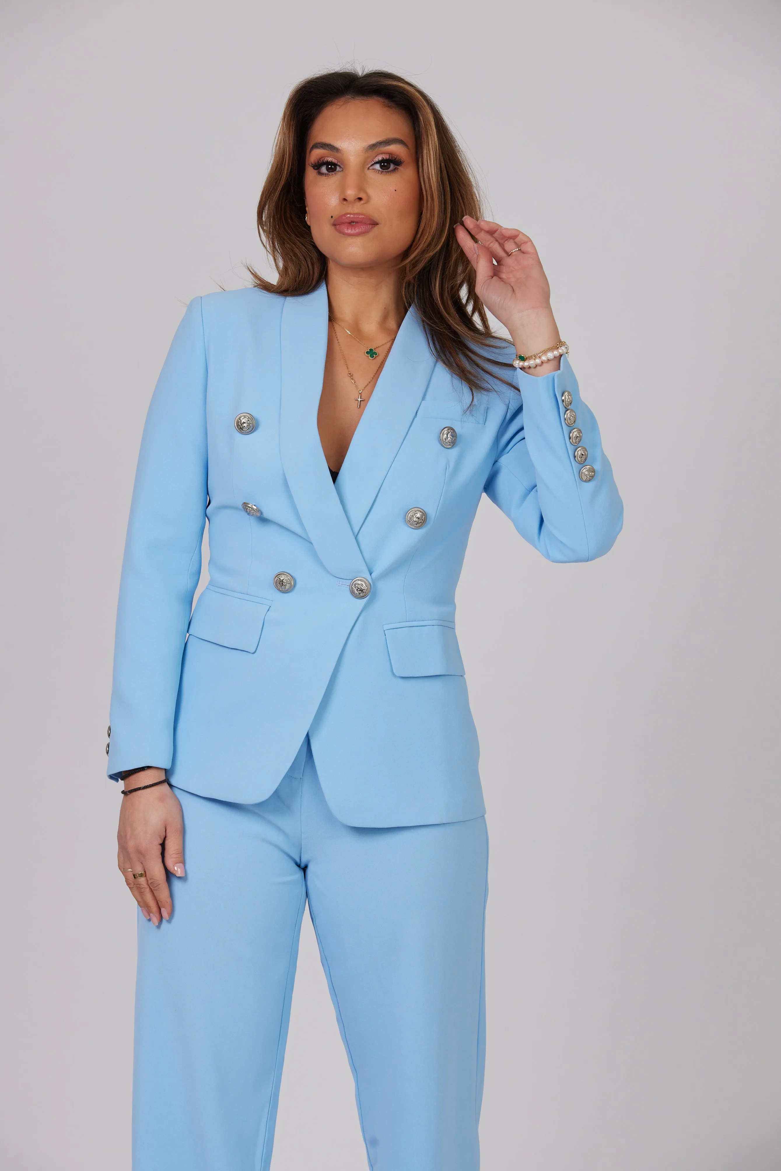 ICONIC SKY BLUE WITH SILVER BUTTON BLAZER