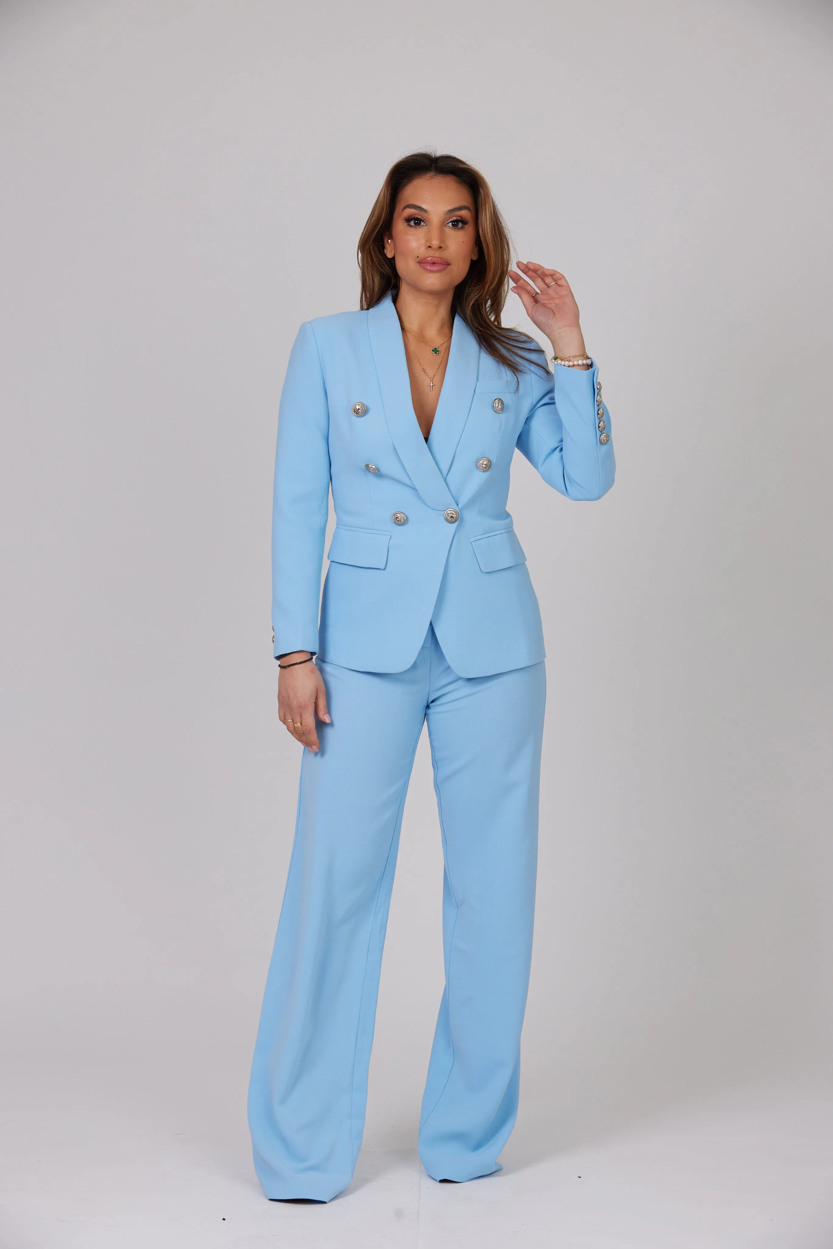 ICONIC SKY BLUE WITH SILVER BUTTON BLAZER