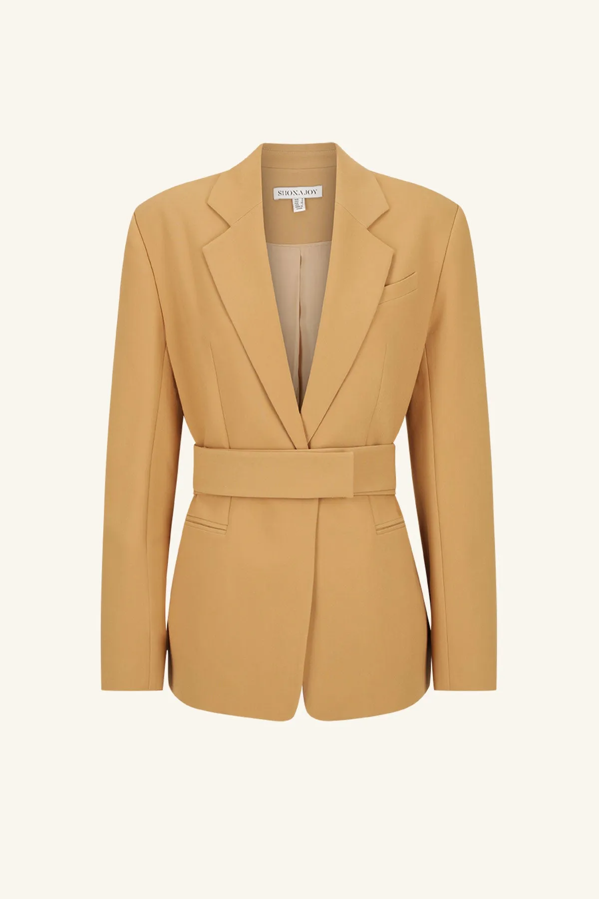 IRENA HOURGLASS SINGLE BREASTED BLAZER WITH BELT - WHEAT