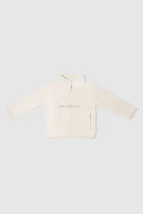 Jnr Sherpa Fleece Logo Quarter Zip Natural