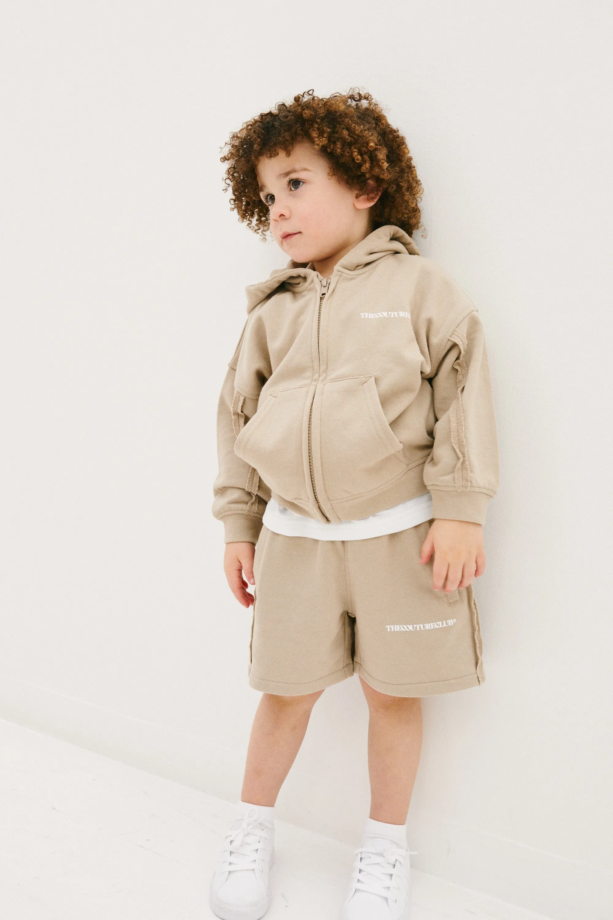 KIDS RAW SEAM MEMBERS ONLY HOODIE - DARK BEIGE