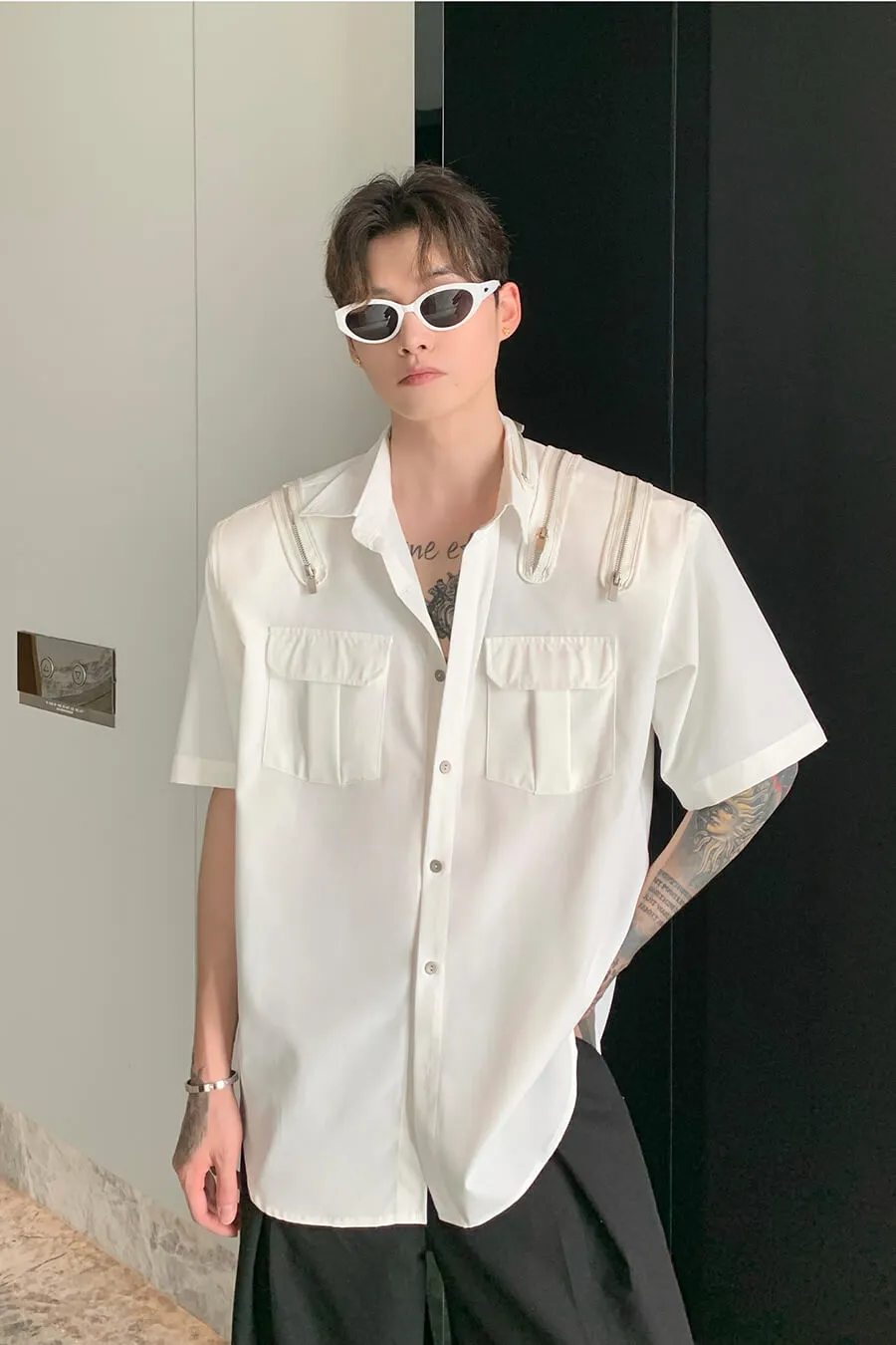 Korean All Over Zipper Oversized Shirt With Pockets