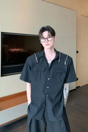 Korean All Over Zipper Oversized Shirt With Pockets