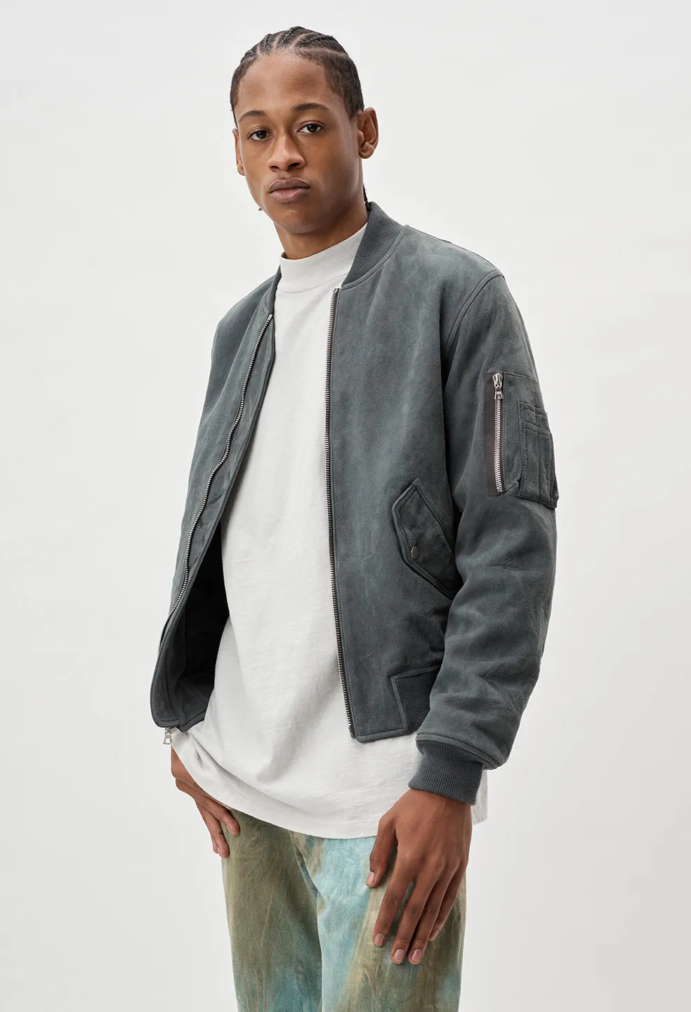 Leather Bogota Bomber / Charcoal Suede