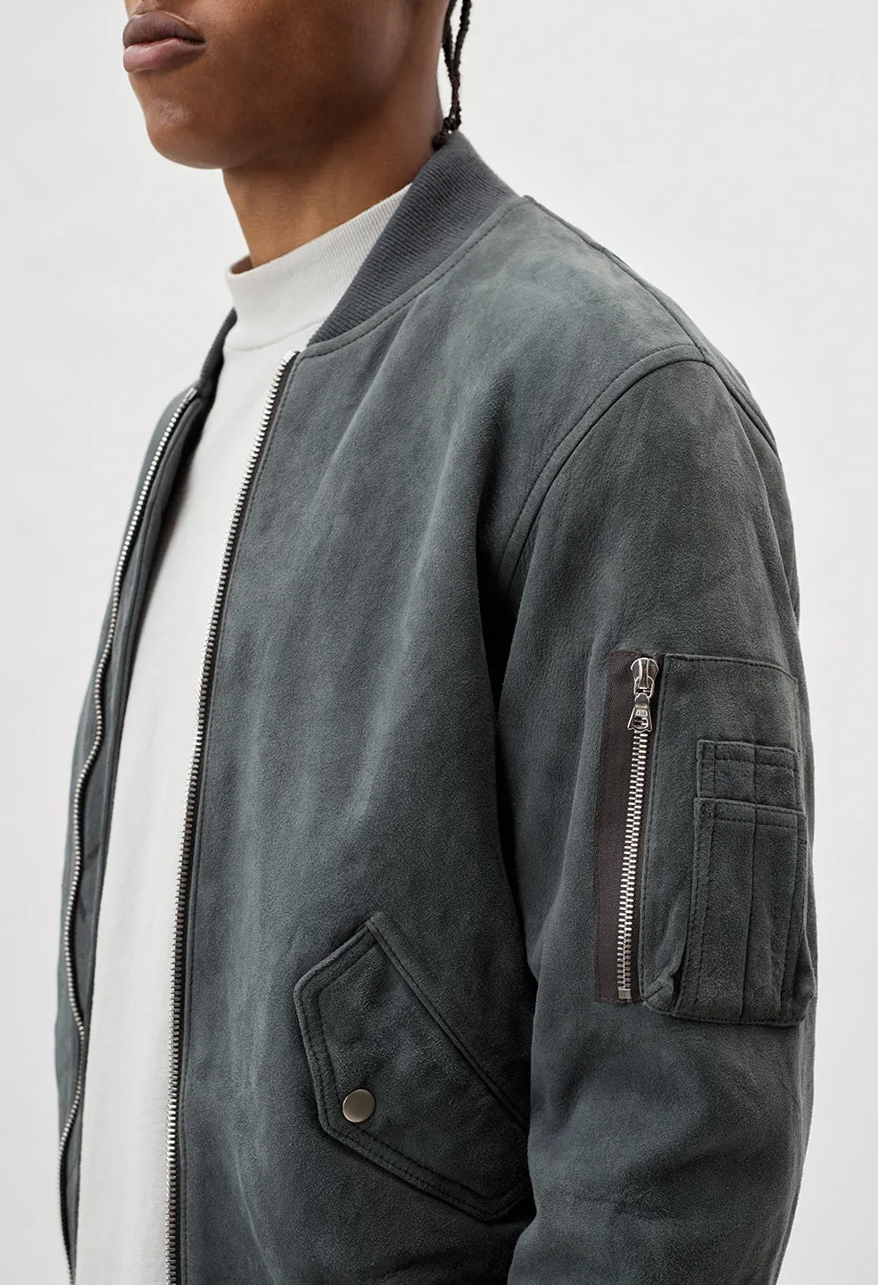 Leather Bogota Bomber / Charcoal Suede