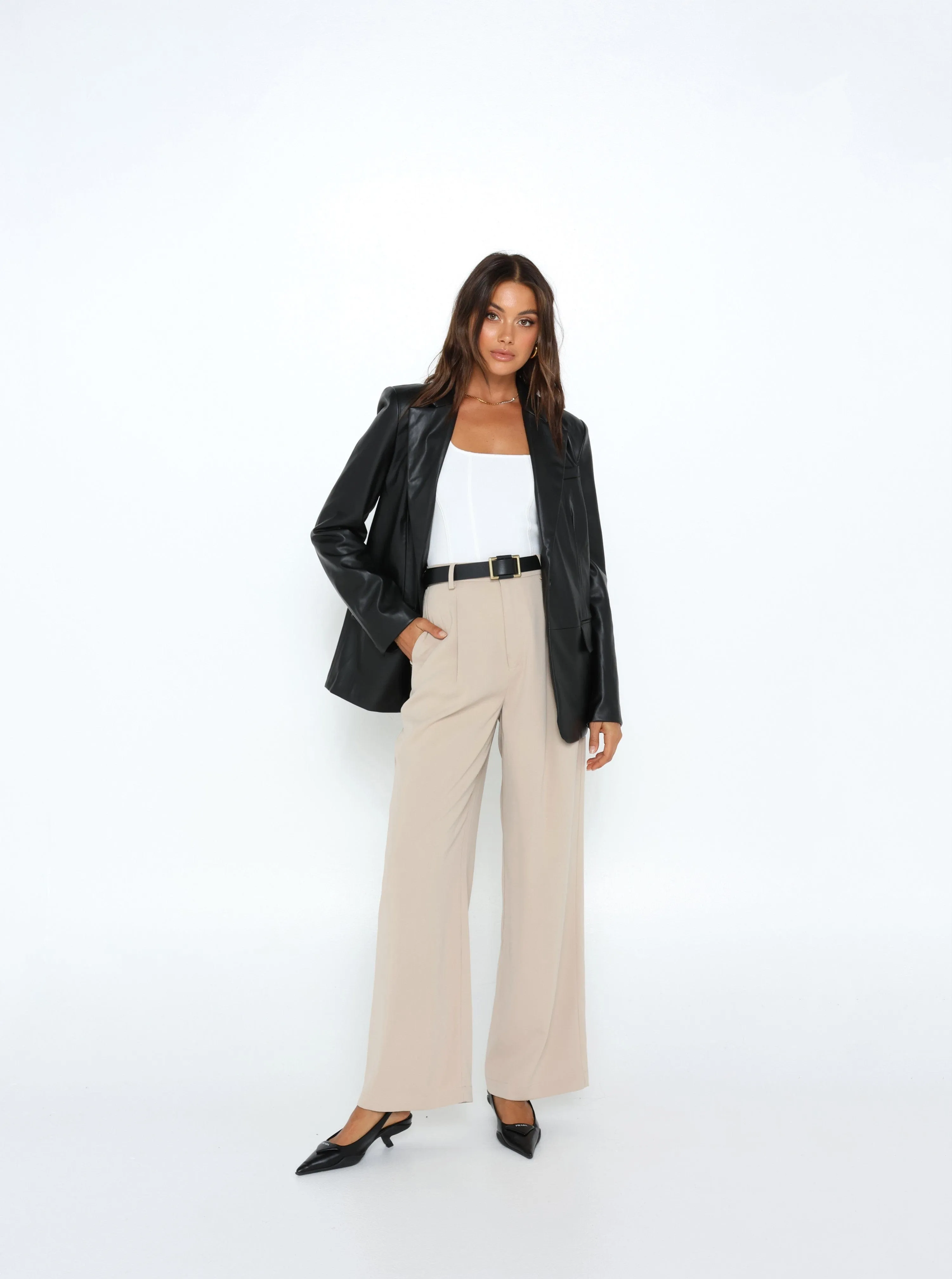 Madison The Label Landon Blazer Faux Leather - Black