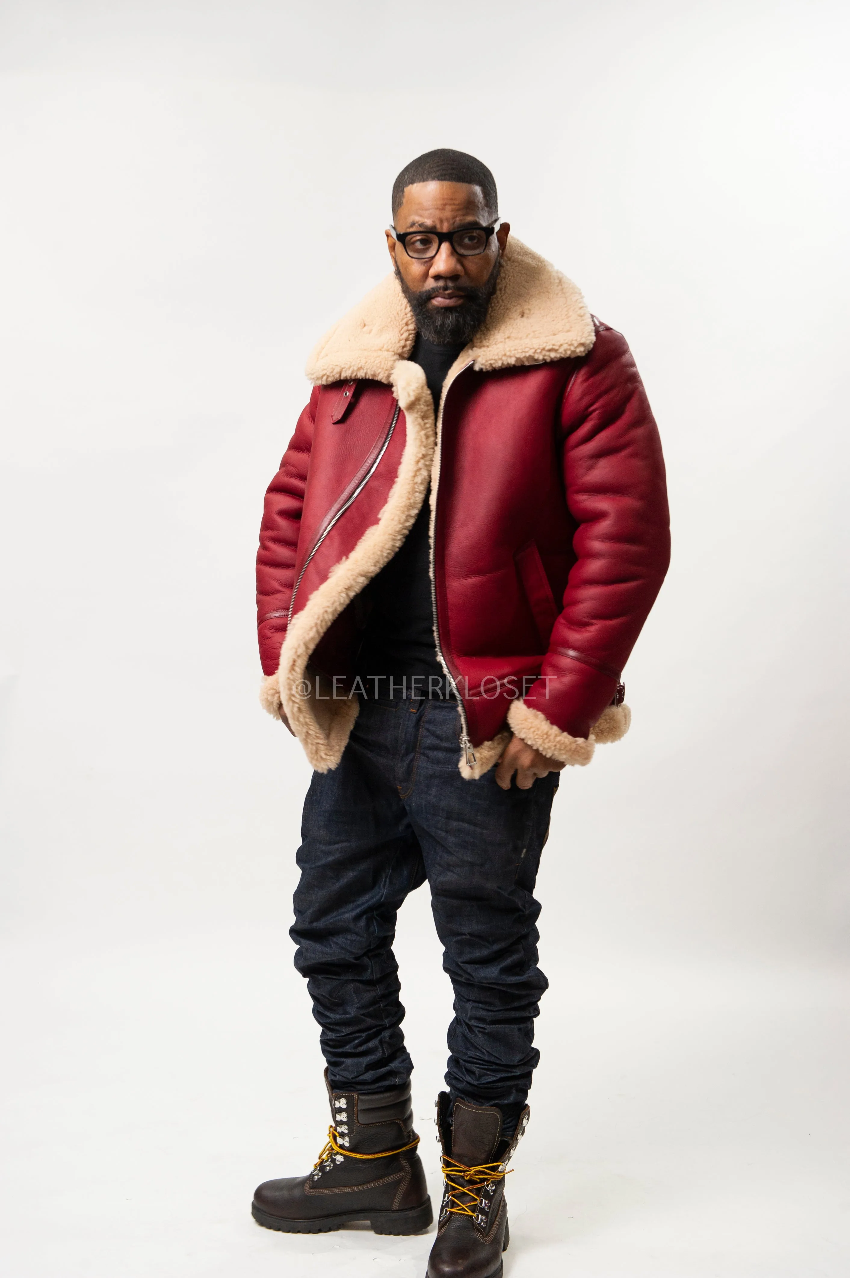 Men's B-3 Bomber Classic Sheepskin Shearling [Fire-Engine Red]